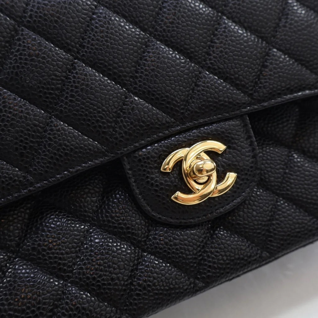 CHANEL QUILTED CAVIAR LEATHER CLASSIC DOUBLE FLAP MEDIUM BAG