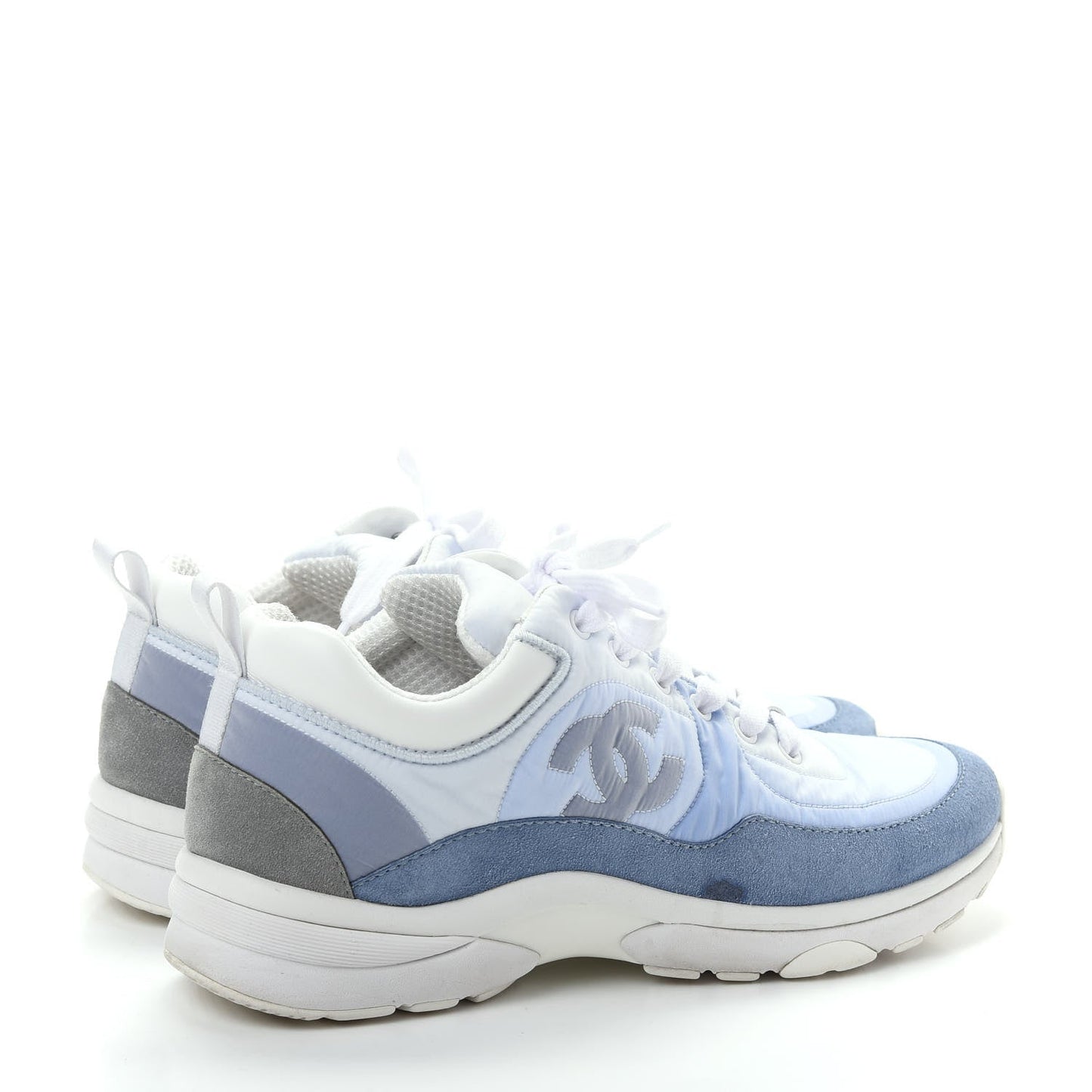 CHANEL CC SUEDE CALFSKIN NYLON SNEAKERS IN SKY BLUE