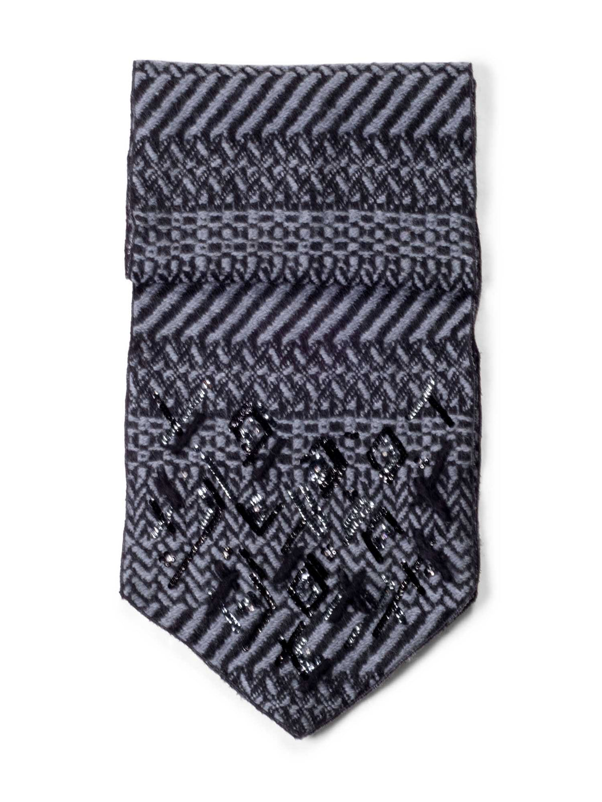 Chanel Wool Sequin Embroidered Scarf Grey Black