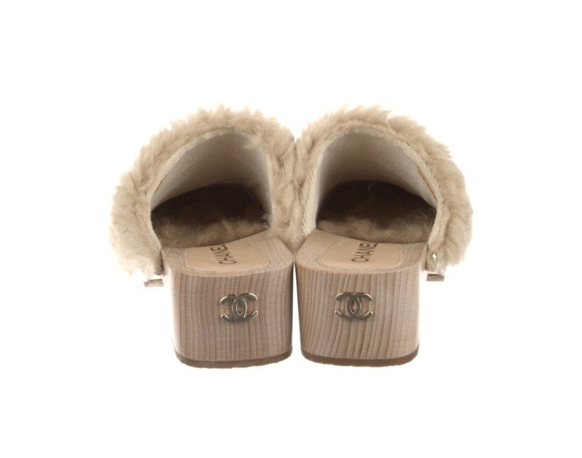 CHANEL 2022 SHEARLING MULES