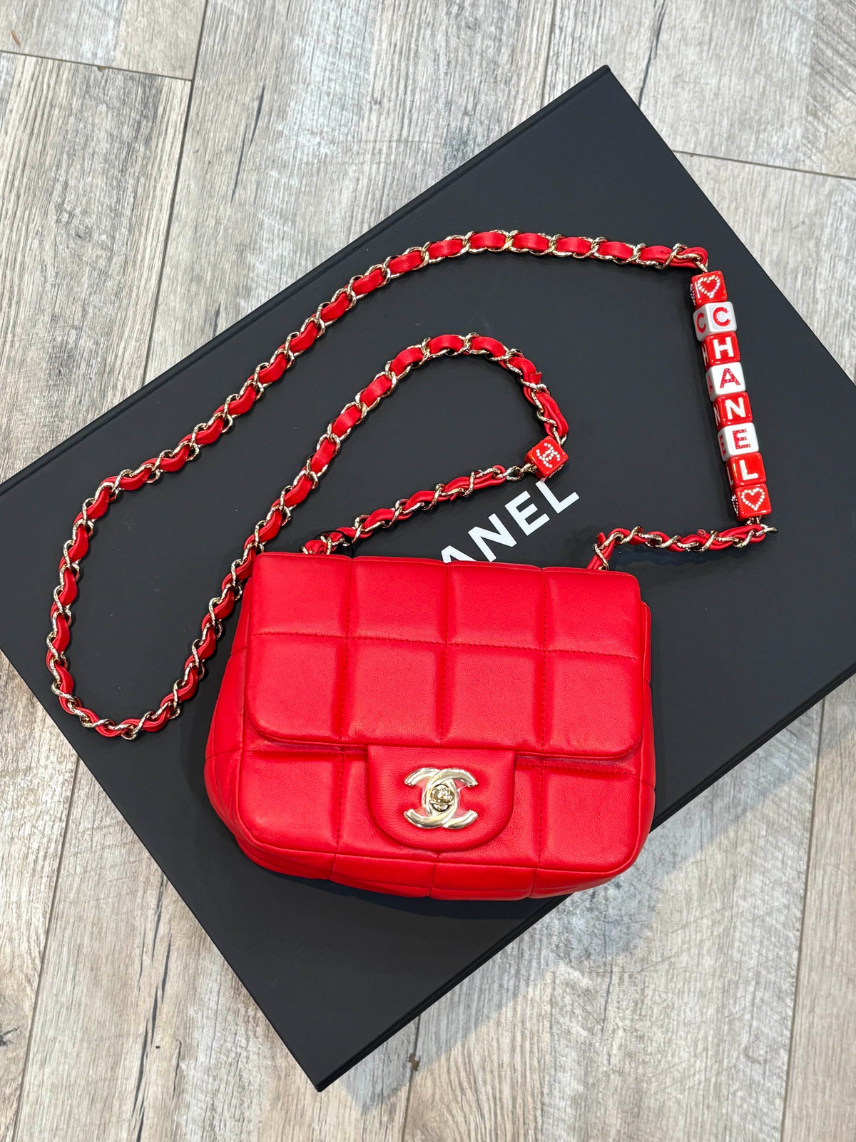 CHANEL MONACOCO LOGO BLOCKS MINI FLAP QUILTED LAMBSKIN LEATHER BAG