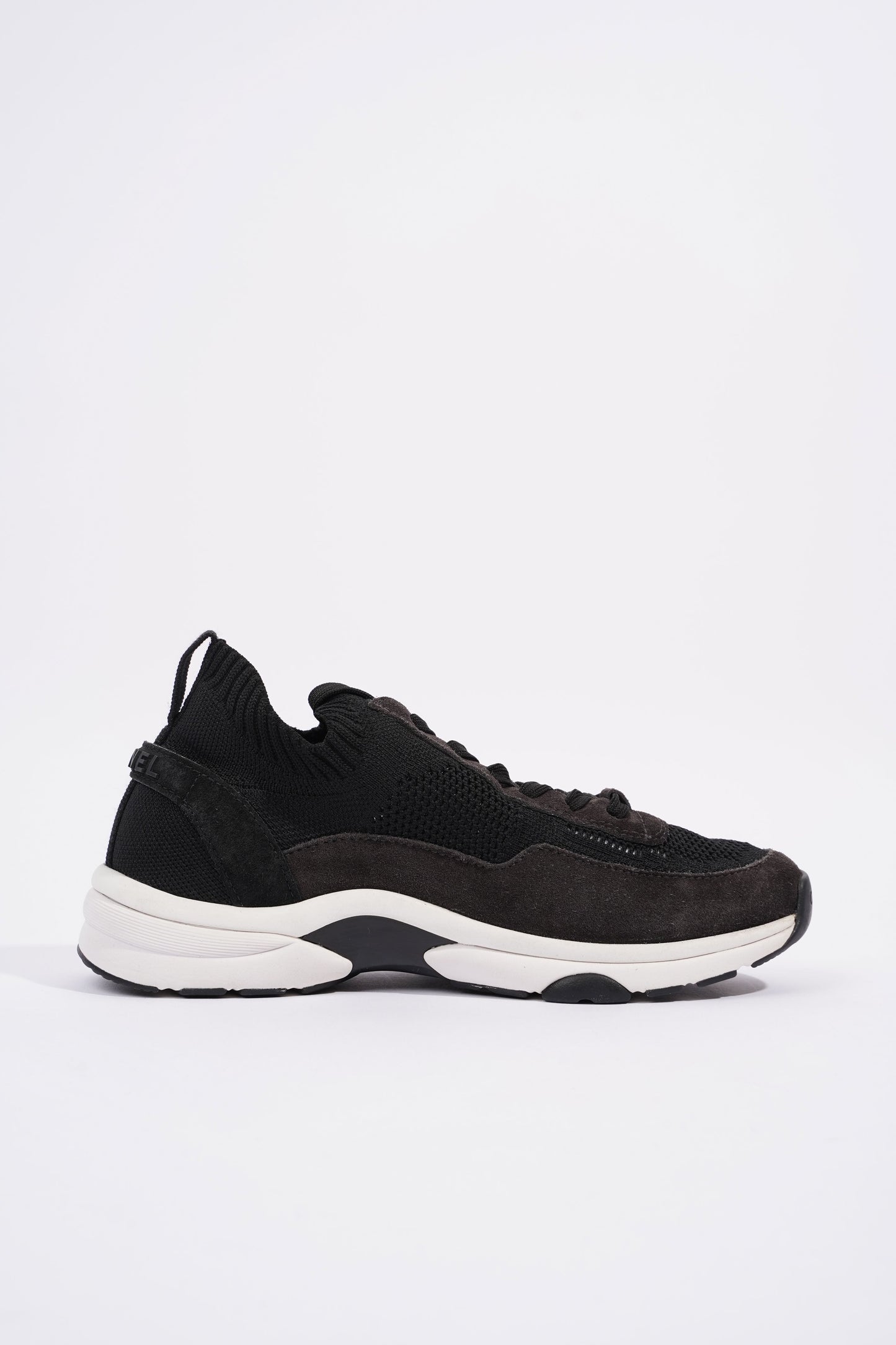 Chanel CC Logo Knit Sneaker Black White Suede EU 37.5 UK 4.5