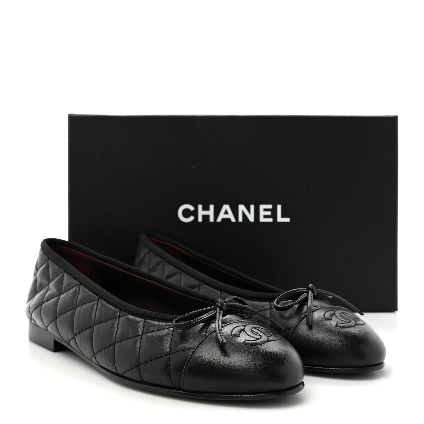 CHANEL CC AGED CALFSKIN QUILTED LEATHER BALLET FLATS