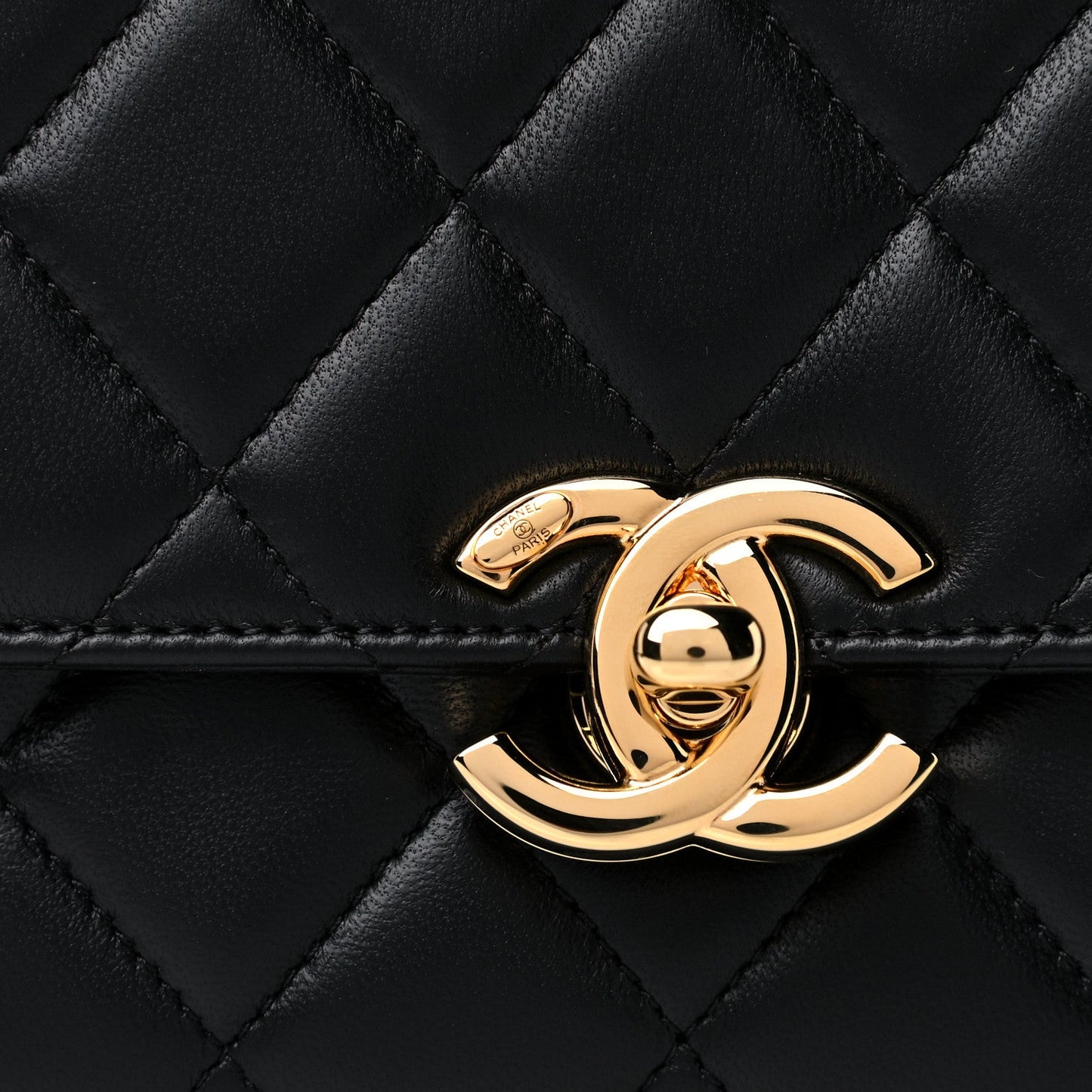 CHANEL CC LAMBSKIN QUILTED GOLDEN PLATE MINI FLAP BAG