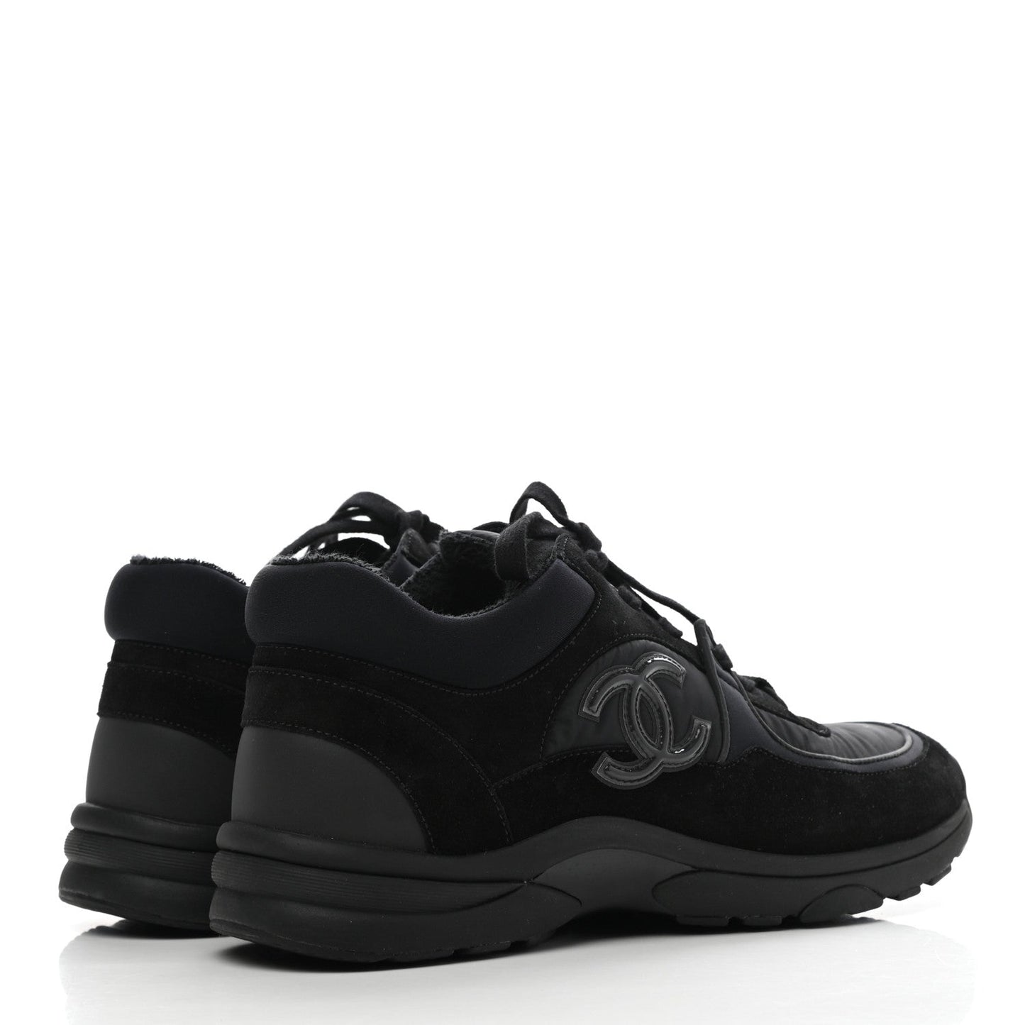 CHANEL Nylon Calfskin Suede CC TRIPLE BLACK TRAINER