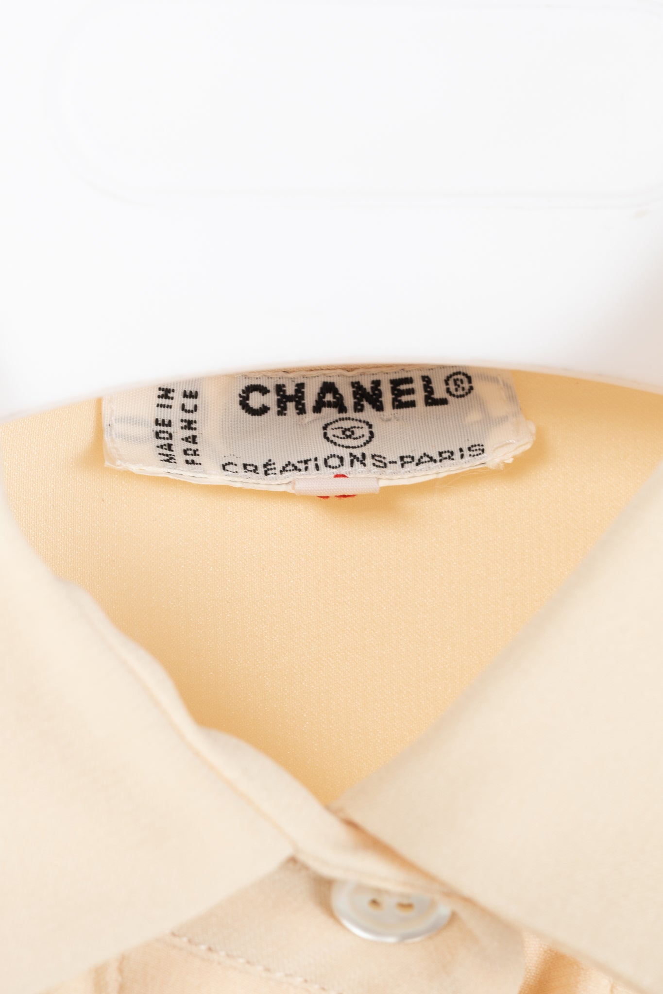 Chanel 70's-Vintage Cream Silk CC-Pocket Buttoned Blouse