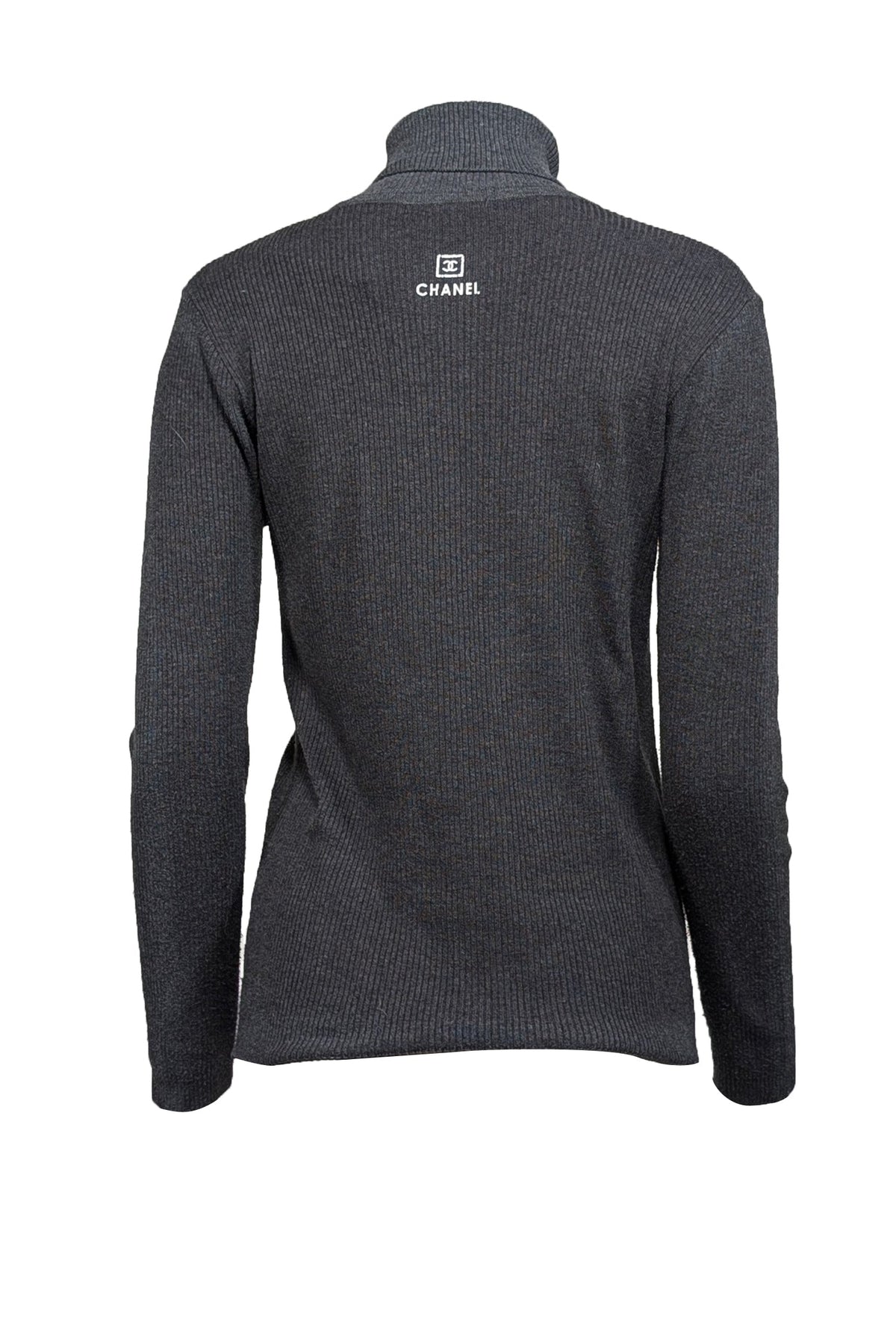 Chanel - Grey Ribbed Knit Turtle Neck Sweater Sz S