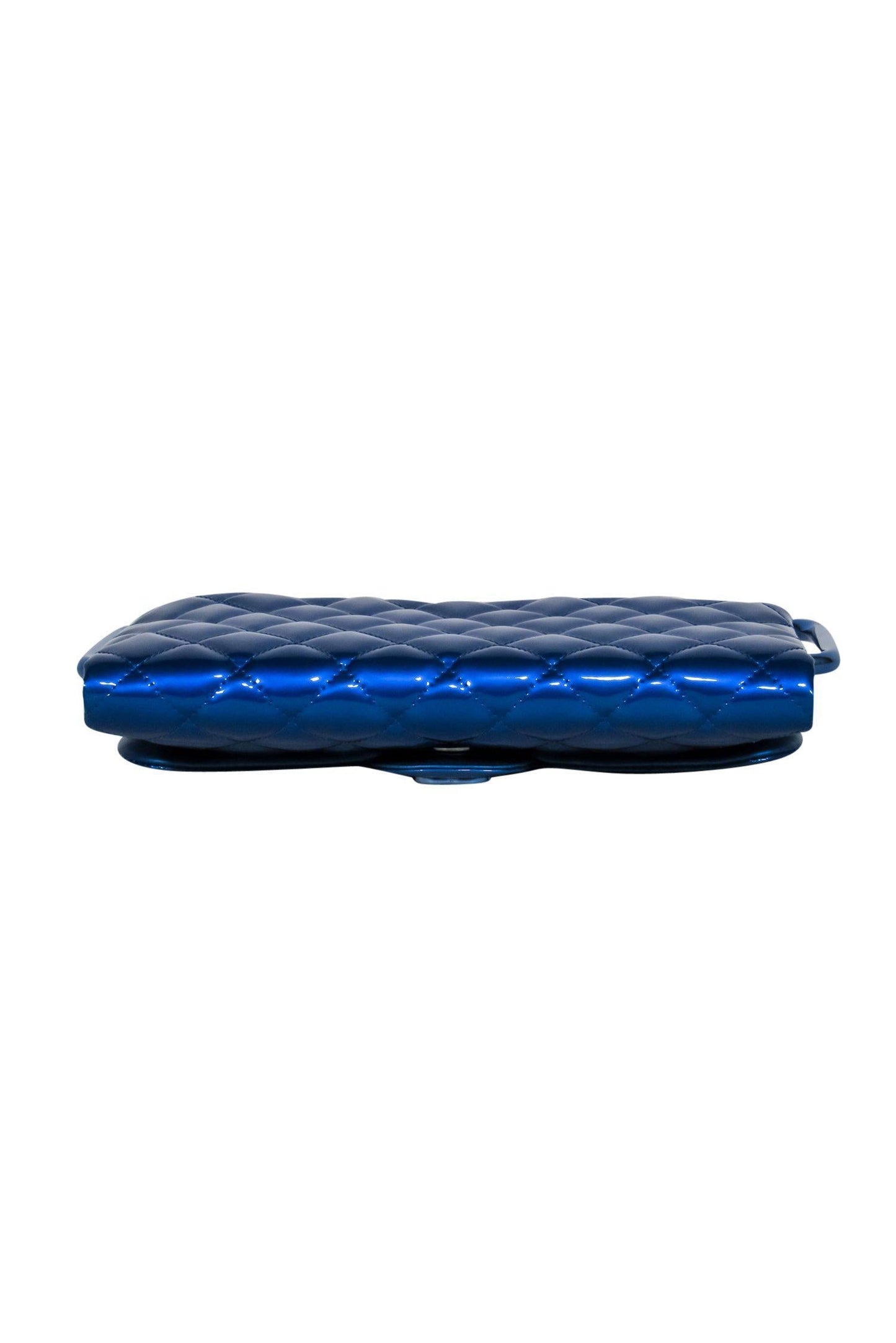 Chanel - Metallic Blue Quilted Patent Leather Bar Handle Bag