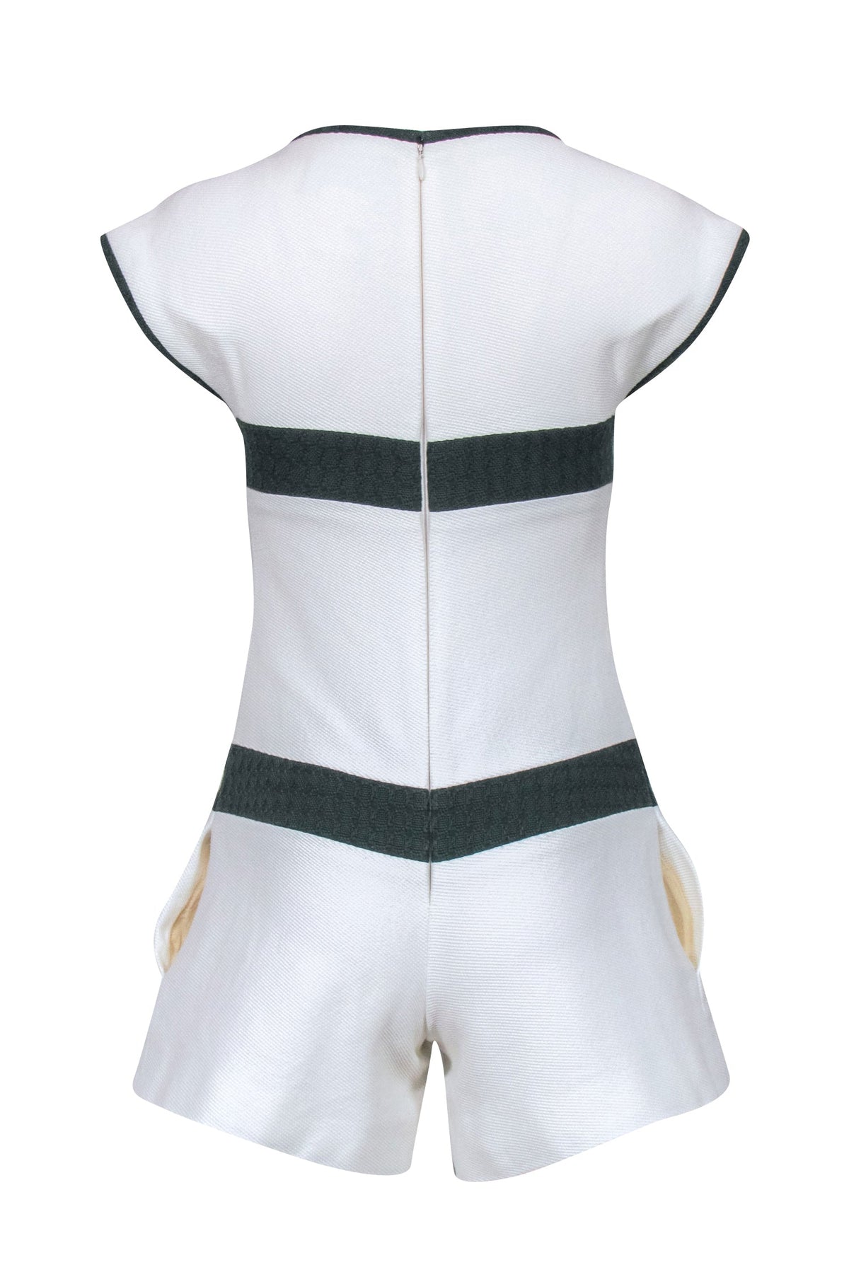 Chanel - Off White Tweed Romper w/ Hunter Green Inset Sz