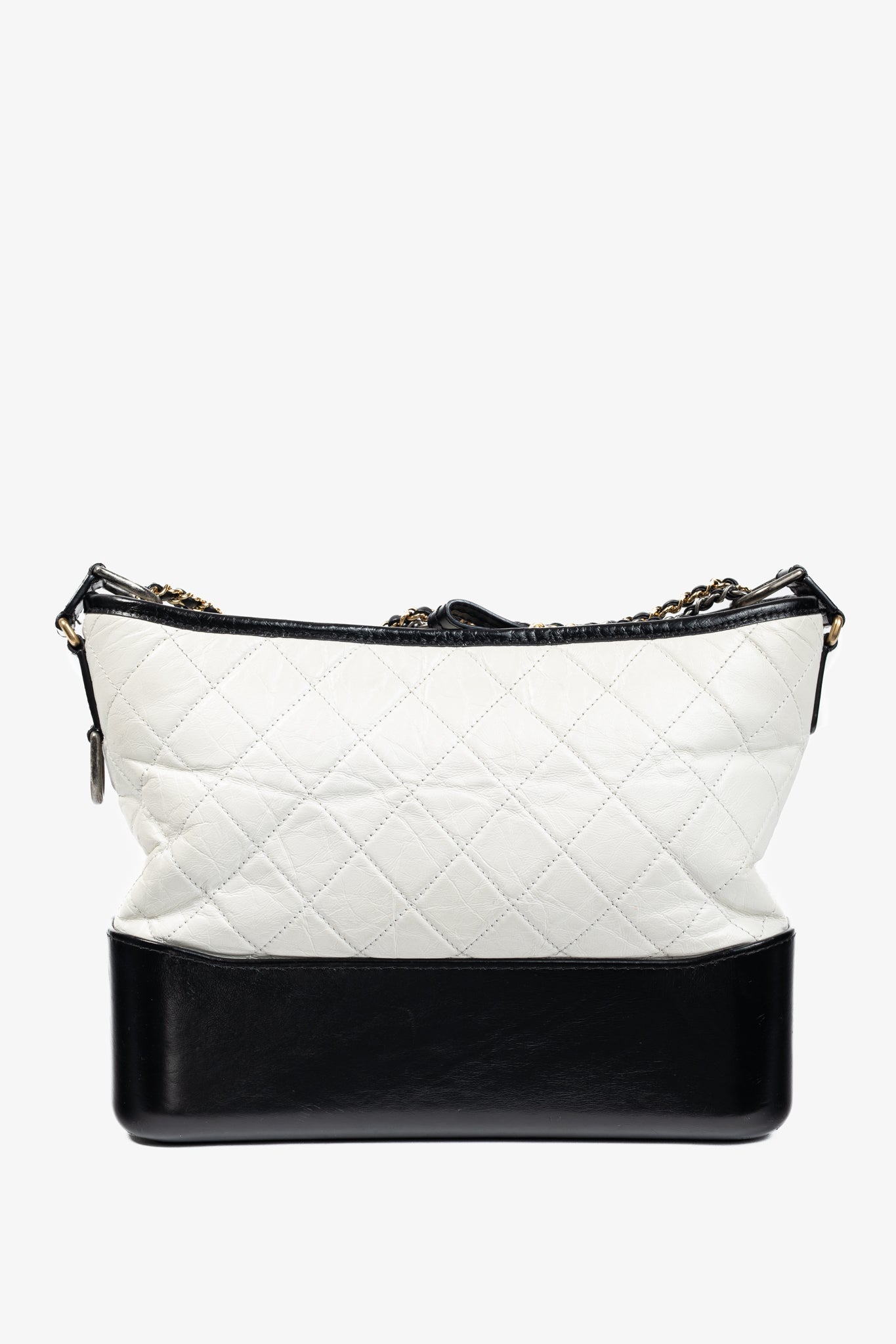 Chanel Medium Gabrielle Hobo White & Black Aged Calfskin Quilted-Leather Shoulder Bag