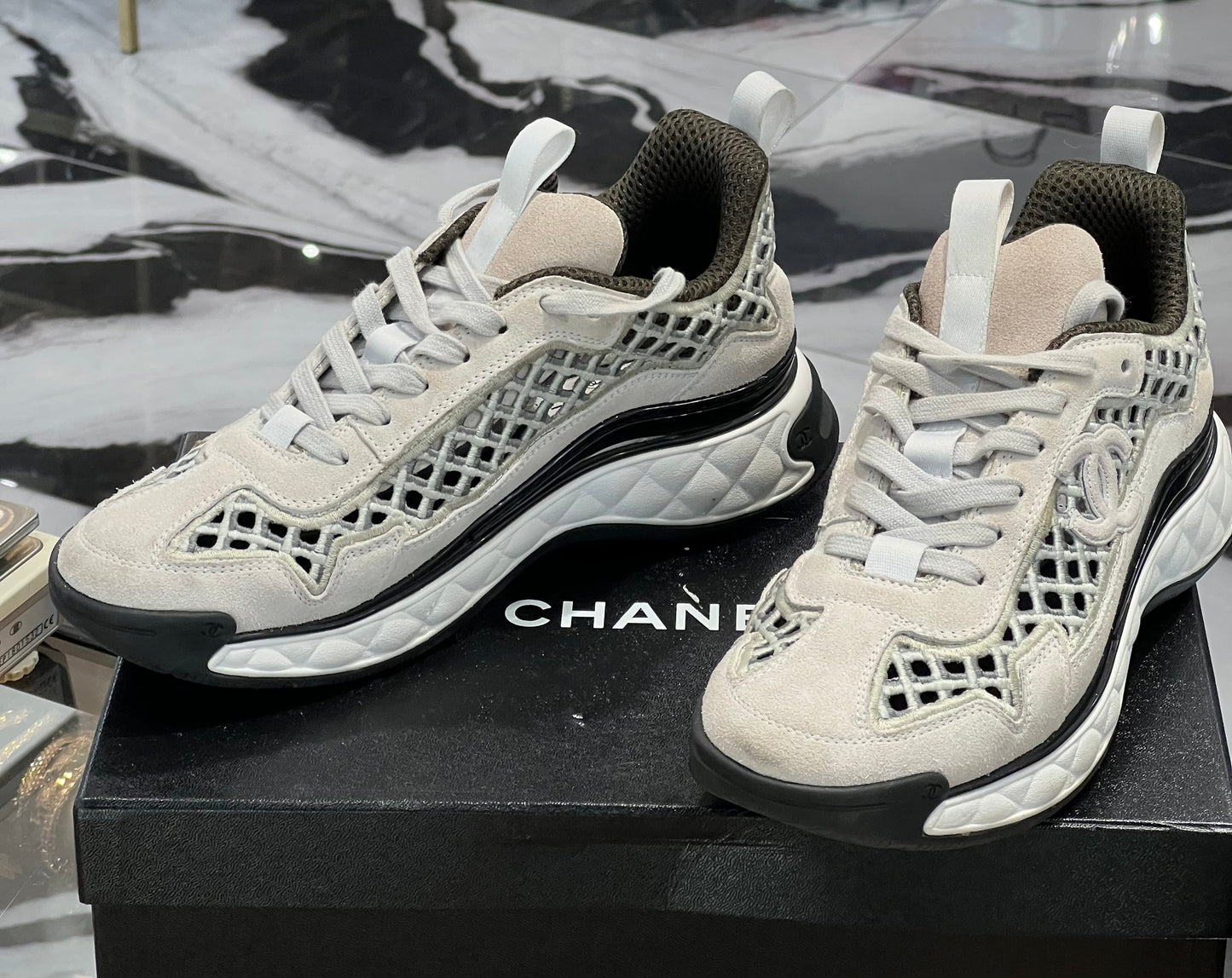 CHANEL SUEDE & CALFSKIN LEATHER SNEAKERS