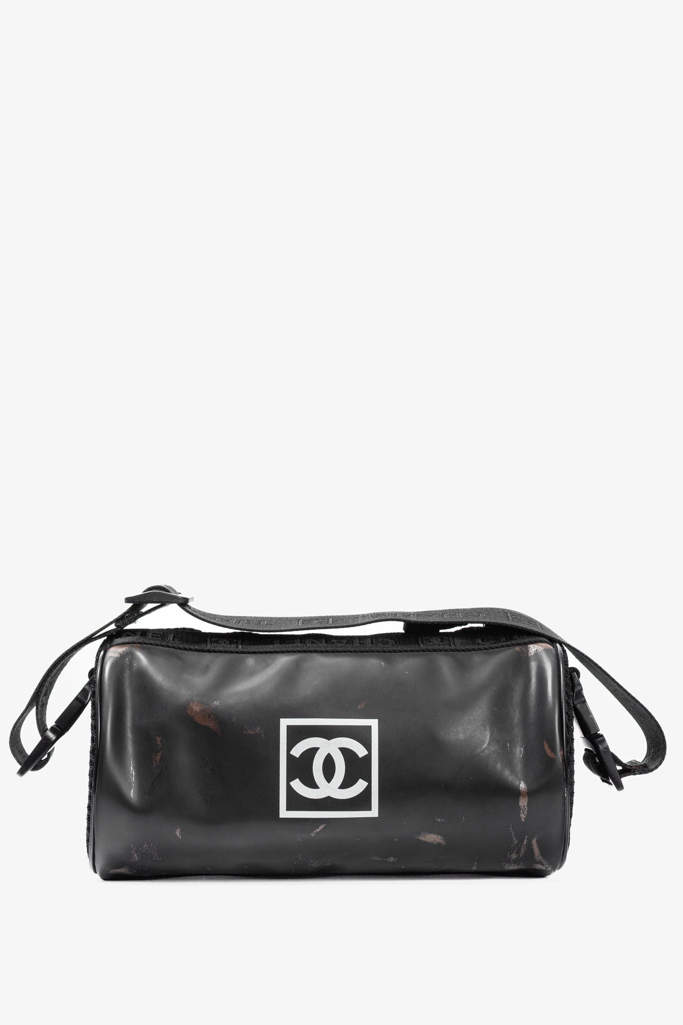 Chanel Sports Line Black Rubber Logo-Print Mini Duffle