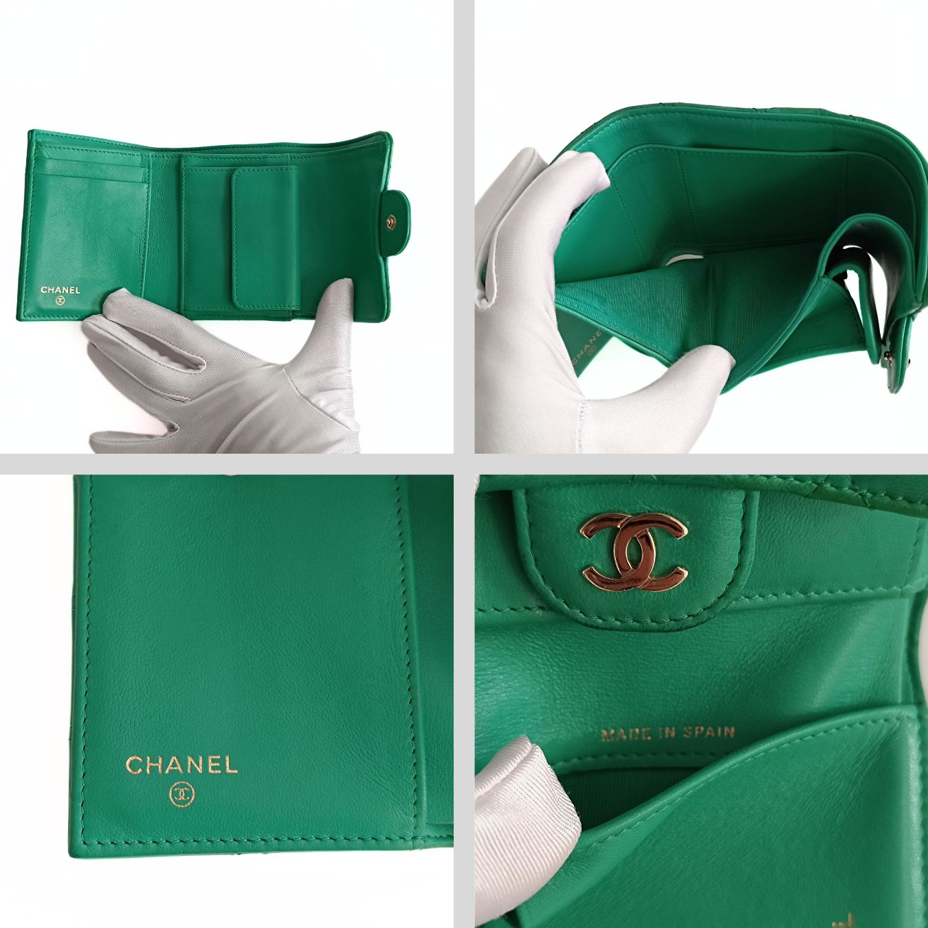 Chanel Chanel Chanel compact trifold wallet in green leather