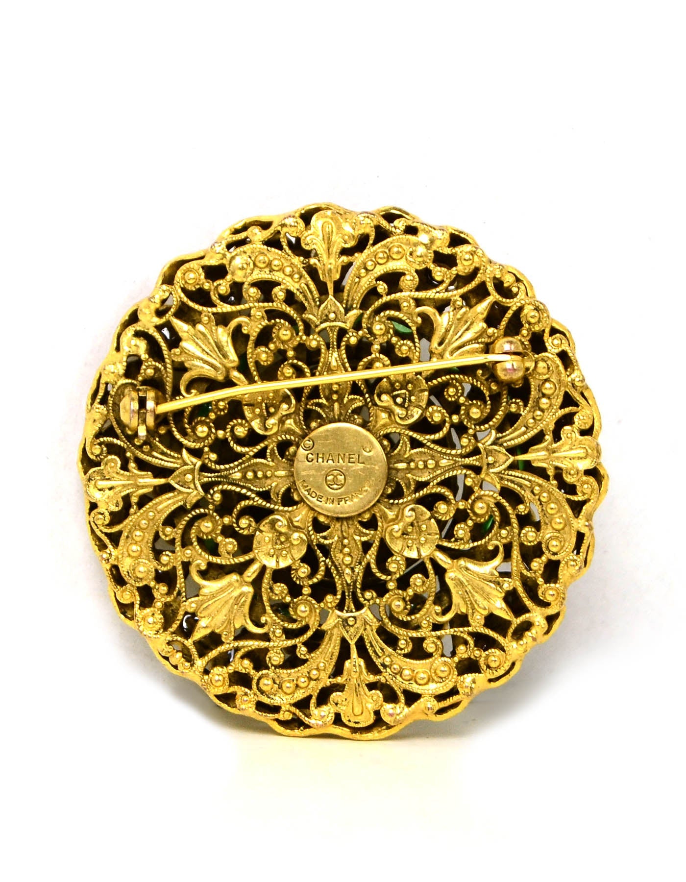 Chanel Vintage Green Gripoix & Crystal Brooch