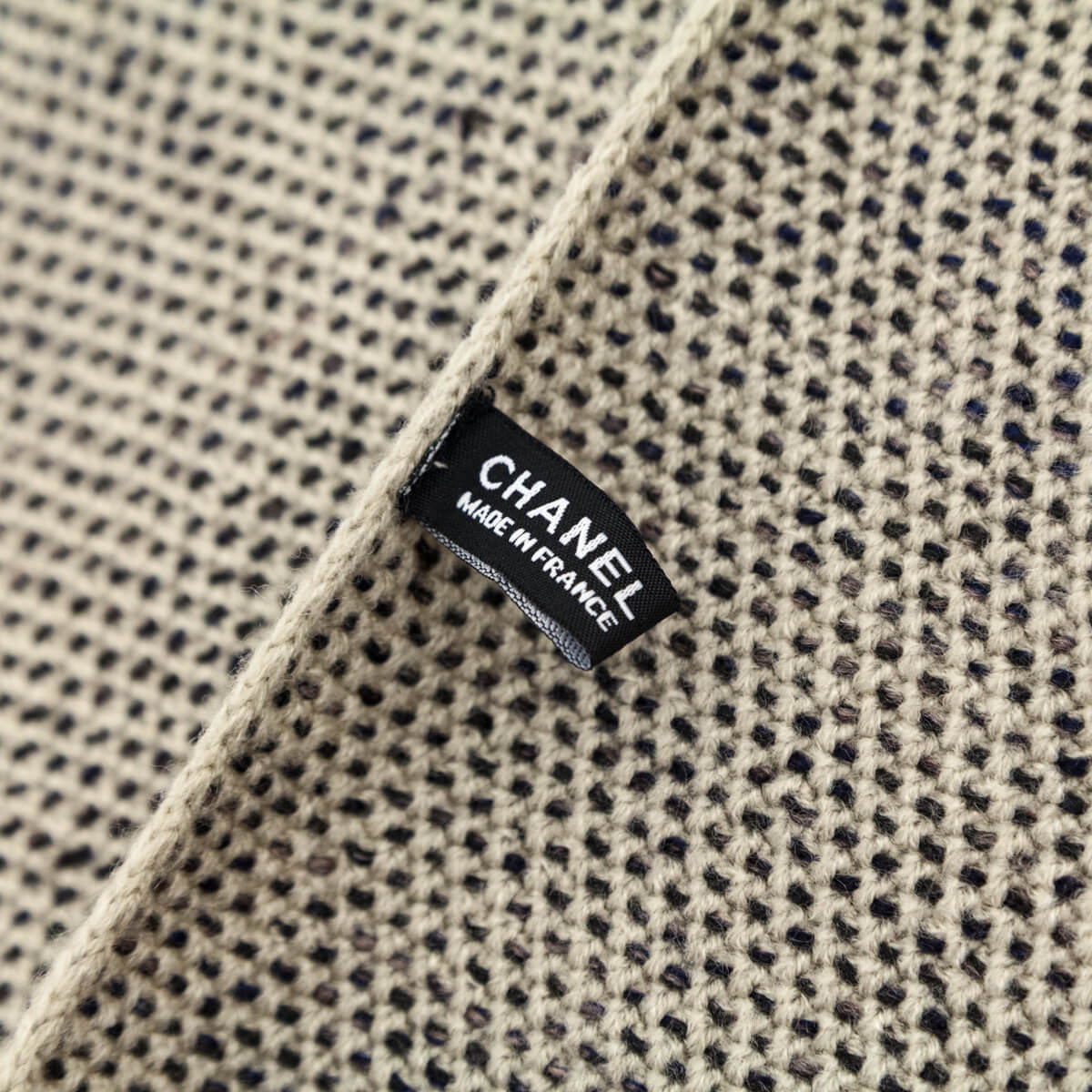 Chanel Beige & Black Cashmere and Silk CC Stole