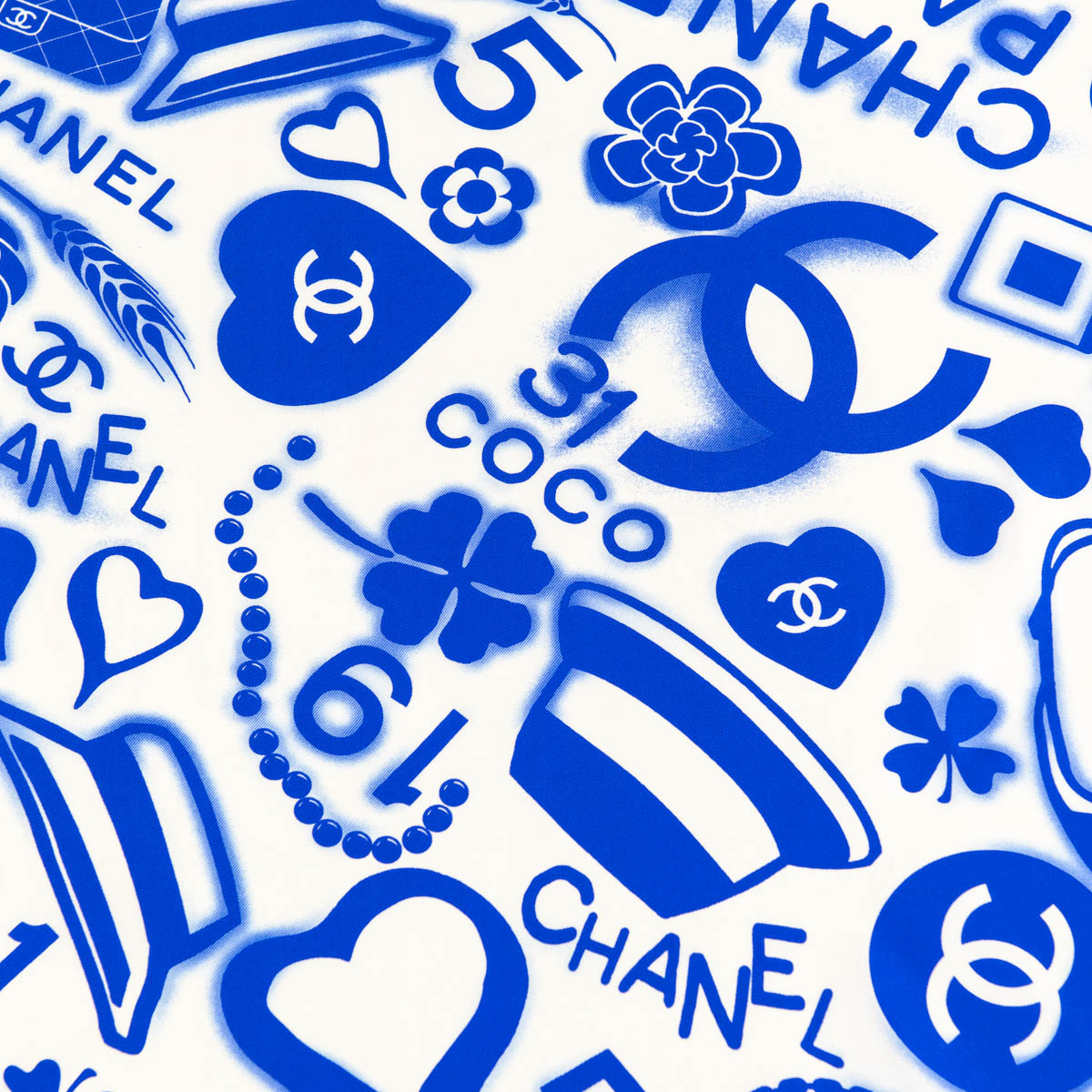 Chanel Blue Silk CC Icon Scarf
