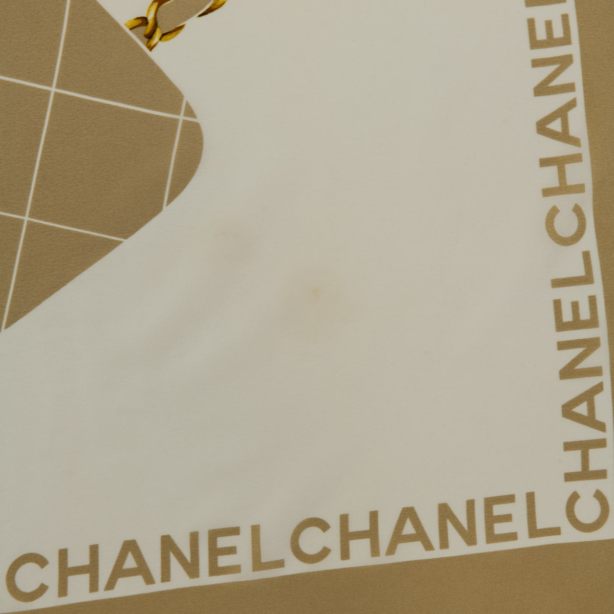 Chanel Beige & White Silk Classic Flap Print Vintage Scarf