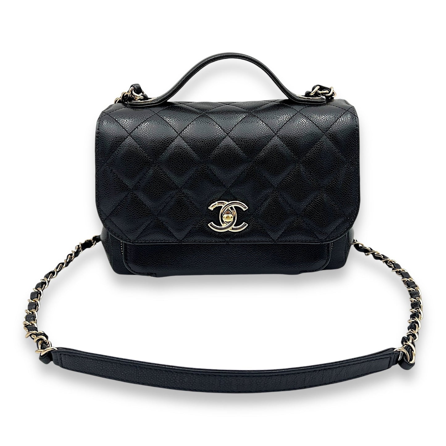 Business Affinity Medium Top handle bag in Caviar leather, Gold Hardware