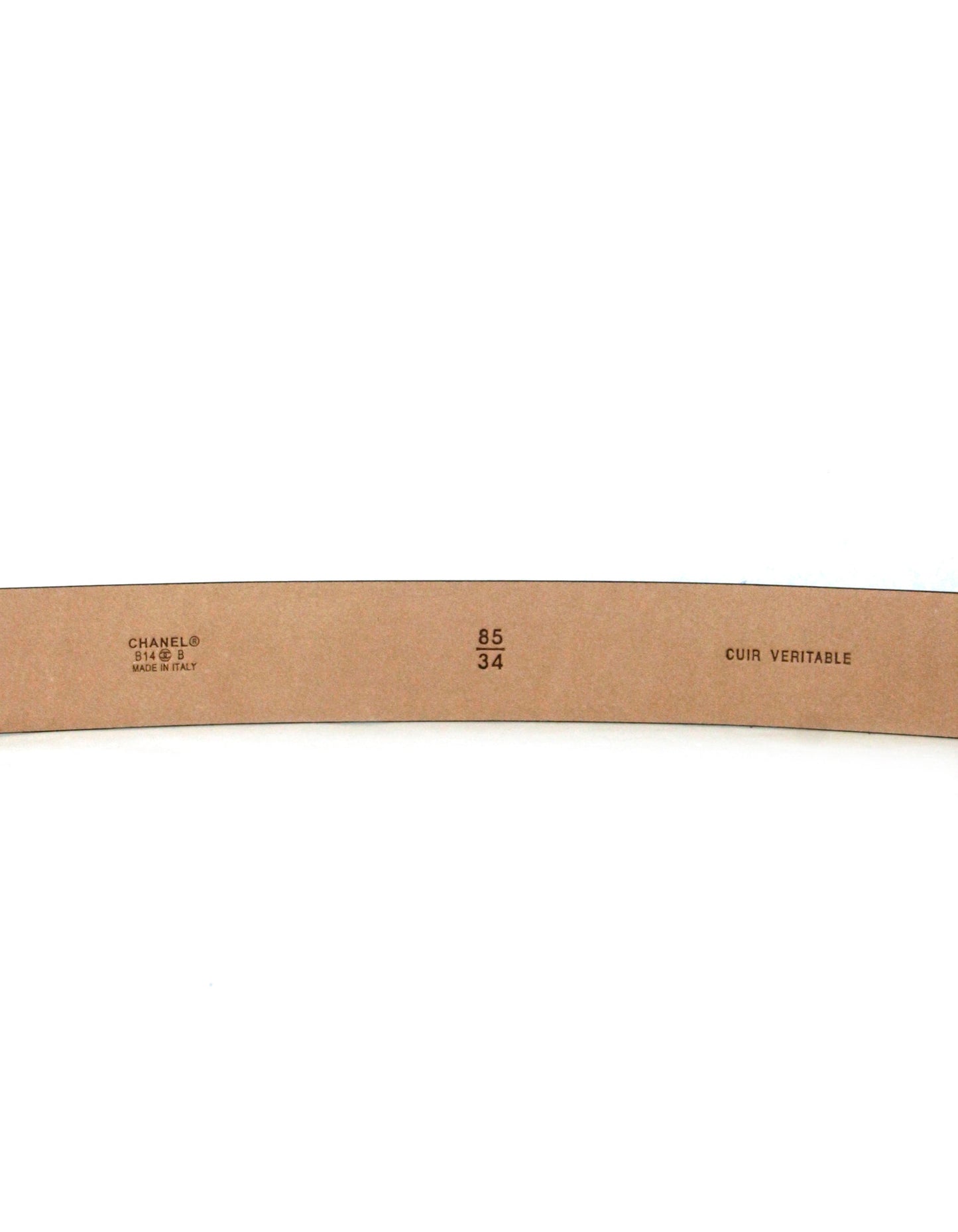 Chanel Black Leather Leather Pearl CC Logo Belt sz 85