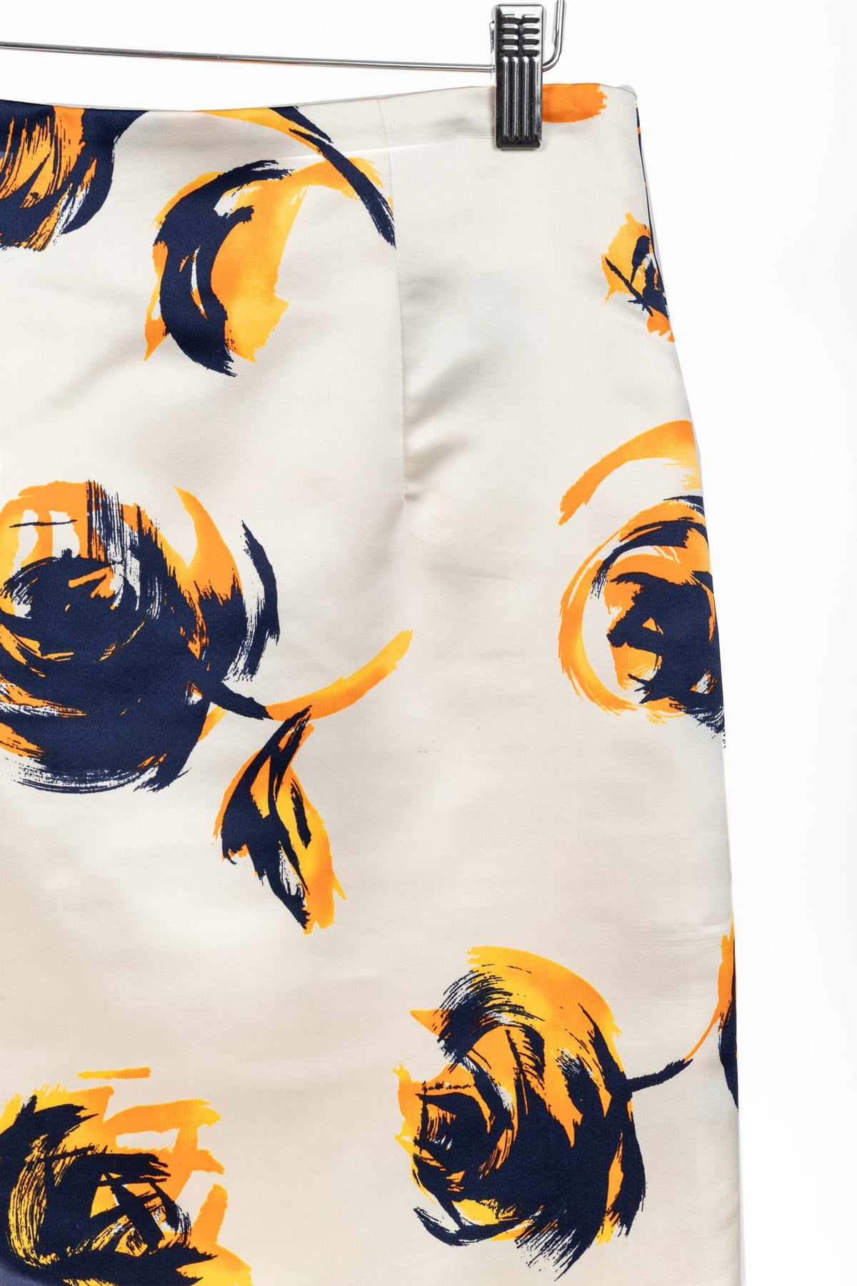 Christian Dior White Silk Floral-Print Pencil Skirt