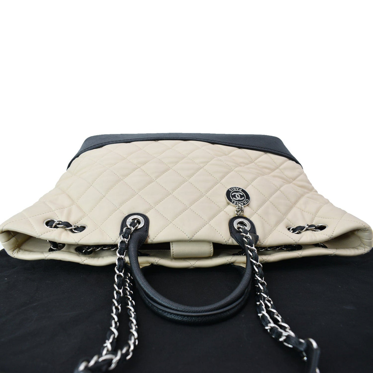 Chanel Drawstring Large Quilted Calfskin Shopping Tote Bag Beige