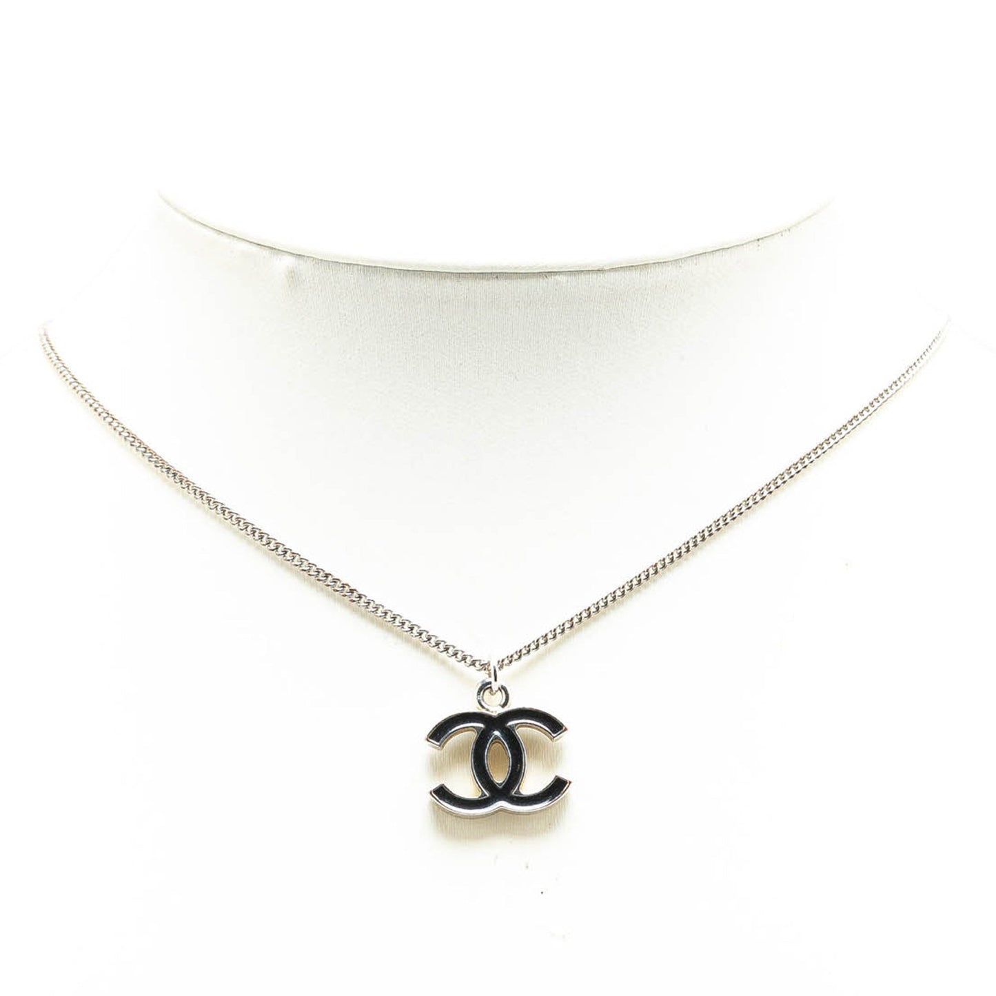 Silver Chanel Silver Plated CC Pendant Necklace