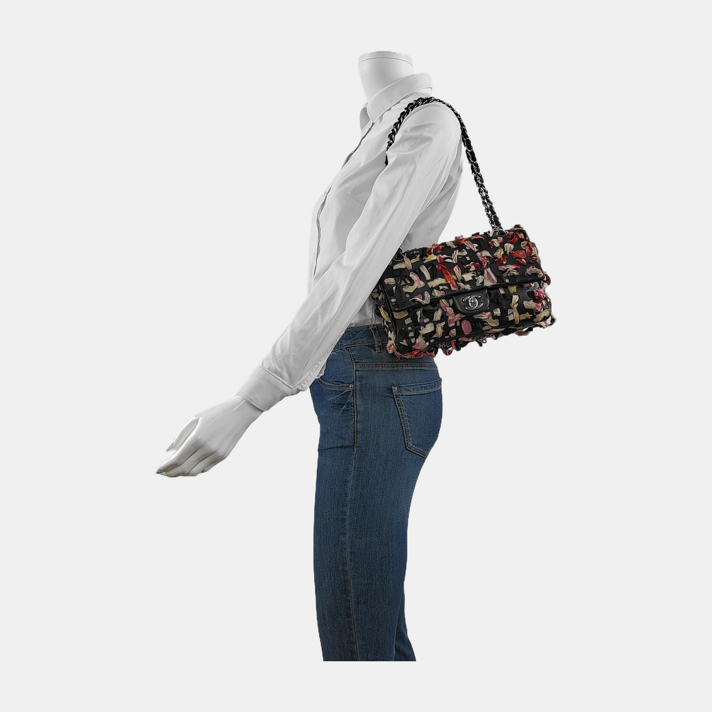 Chanel Ribbon and Leather Braided Medium Single Flap Bag Leather and Fabric