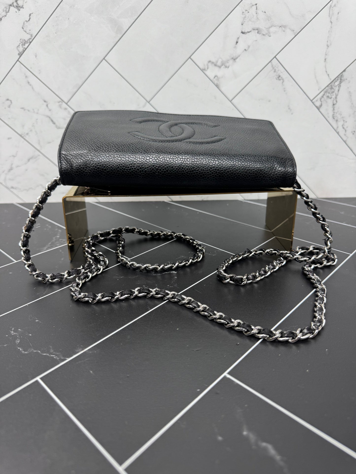Chanel Black Caviar Leather Wallet on a Chain