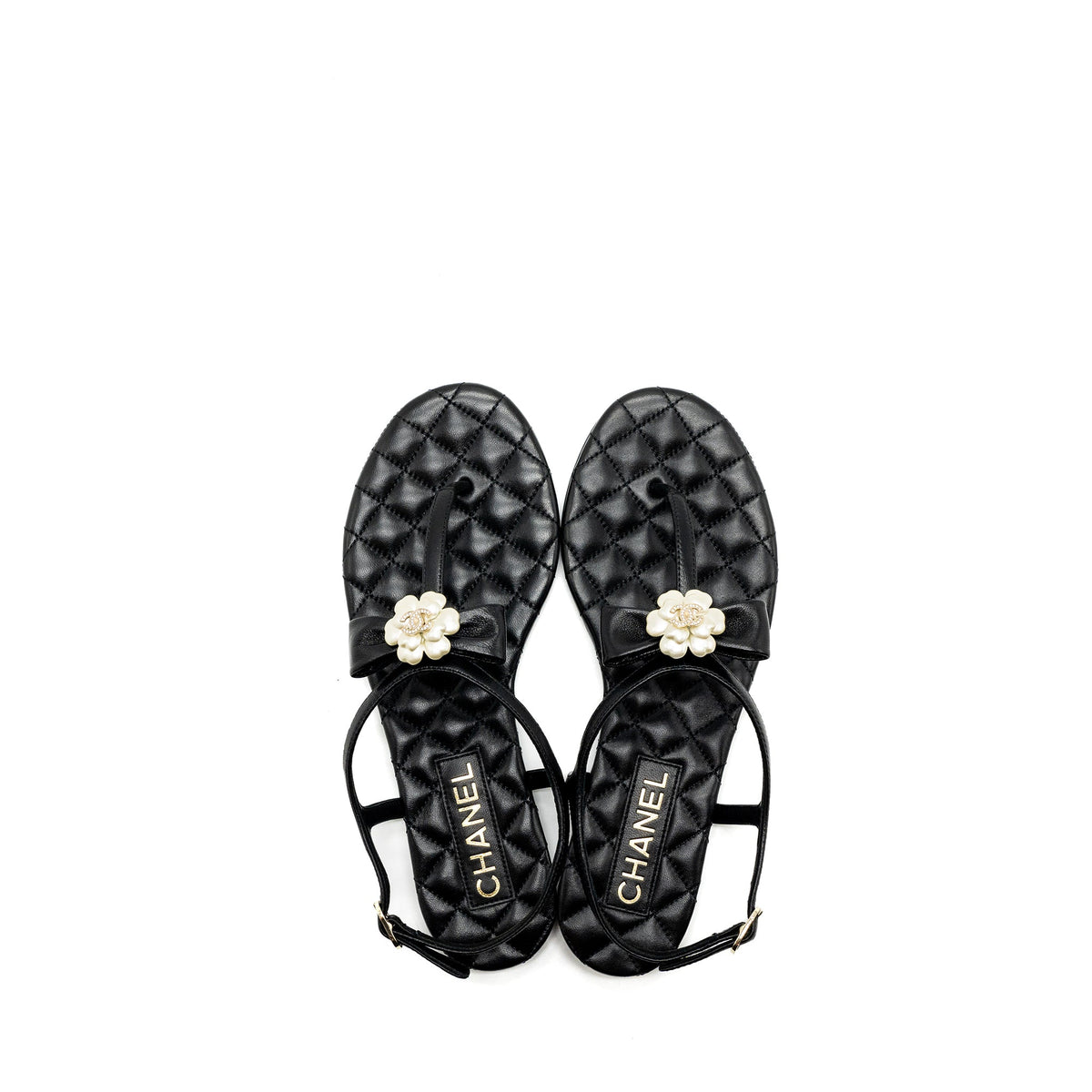 Chanel size 38 camellia leather Sandals black LGHW