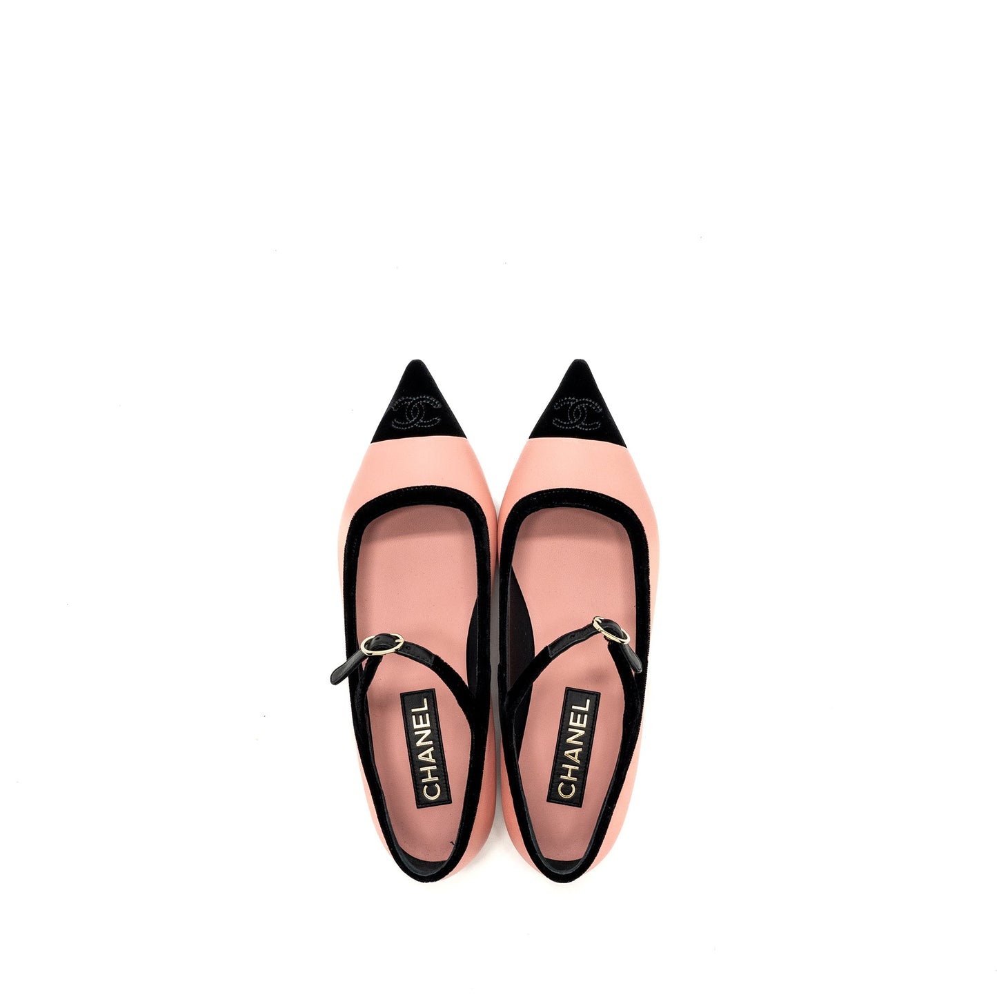 Chanel size 39.5 22K mery janes shoes lambskin / velvet pink / black LGHW