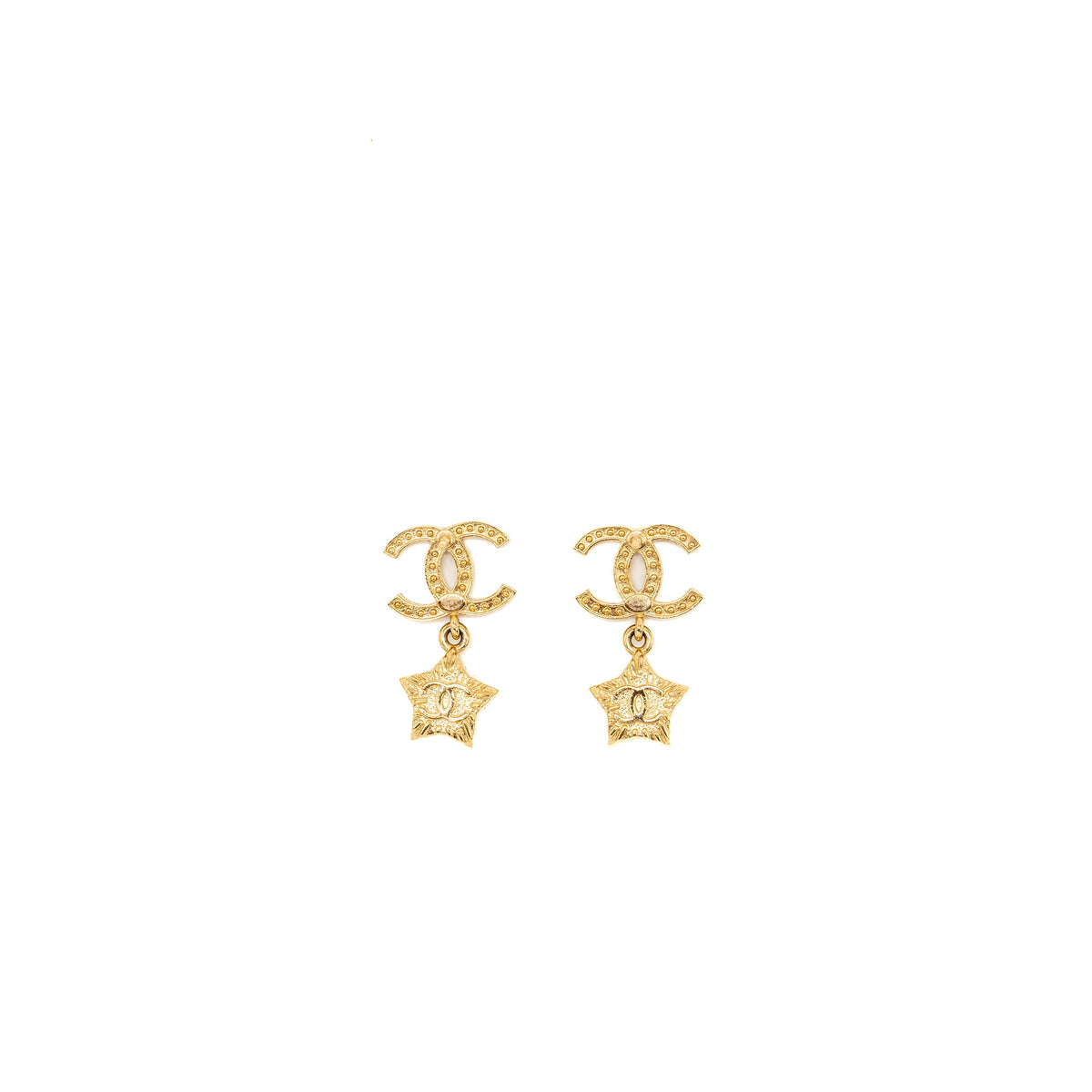 Chanel CC Logo Star Dropped earrings Pearl/Crystal/Gold Tone