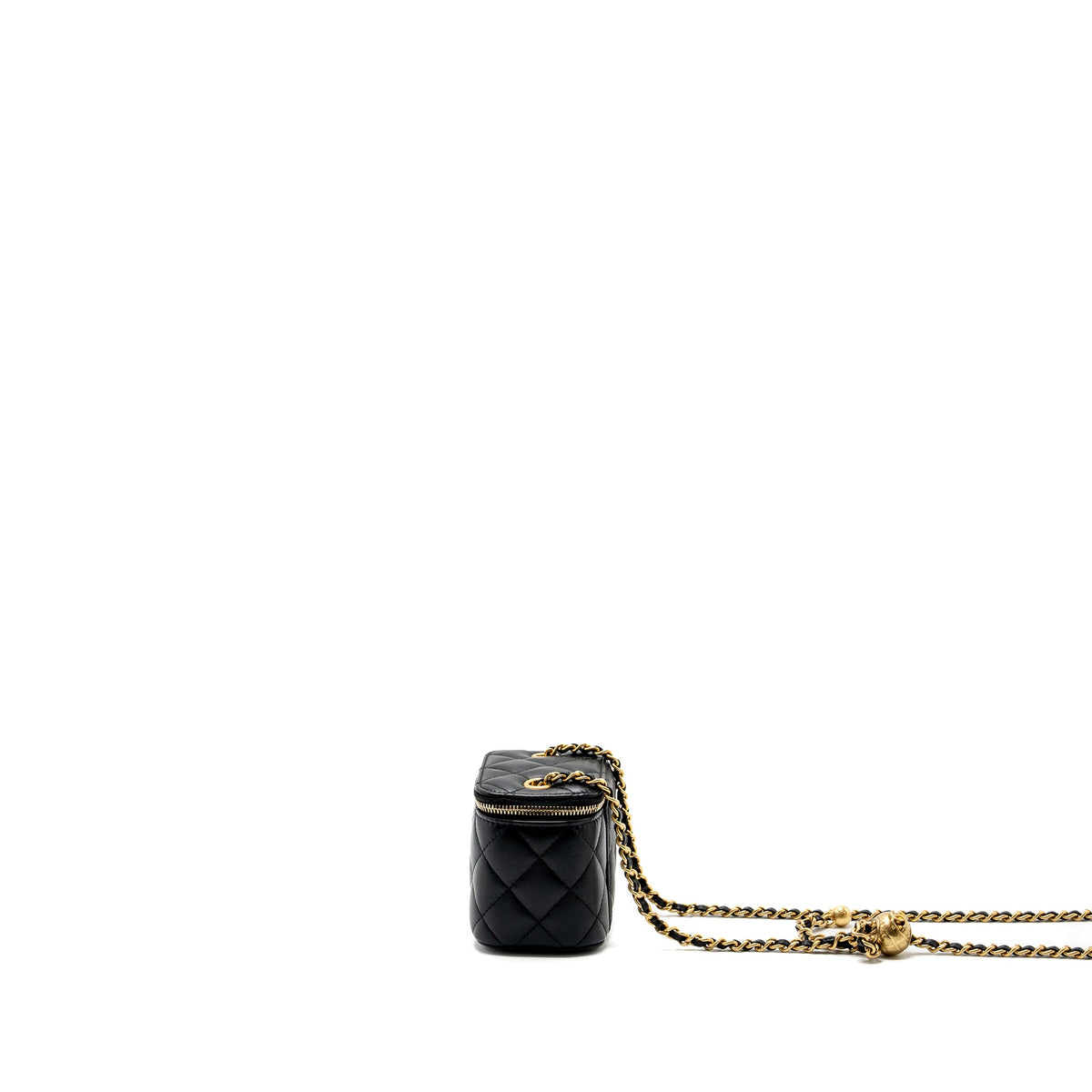 Chanel pearl crush mini vanity with chain lambskin Black GHW