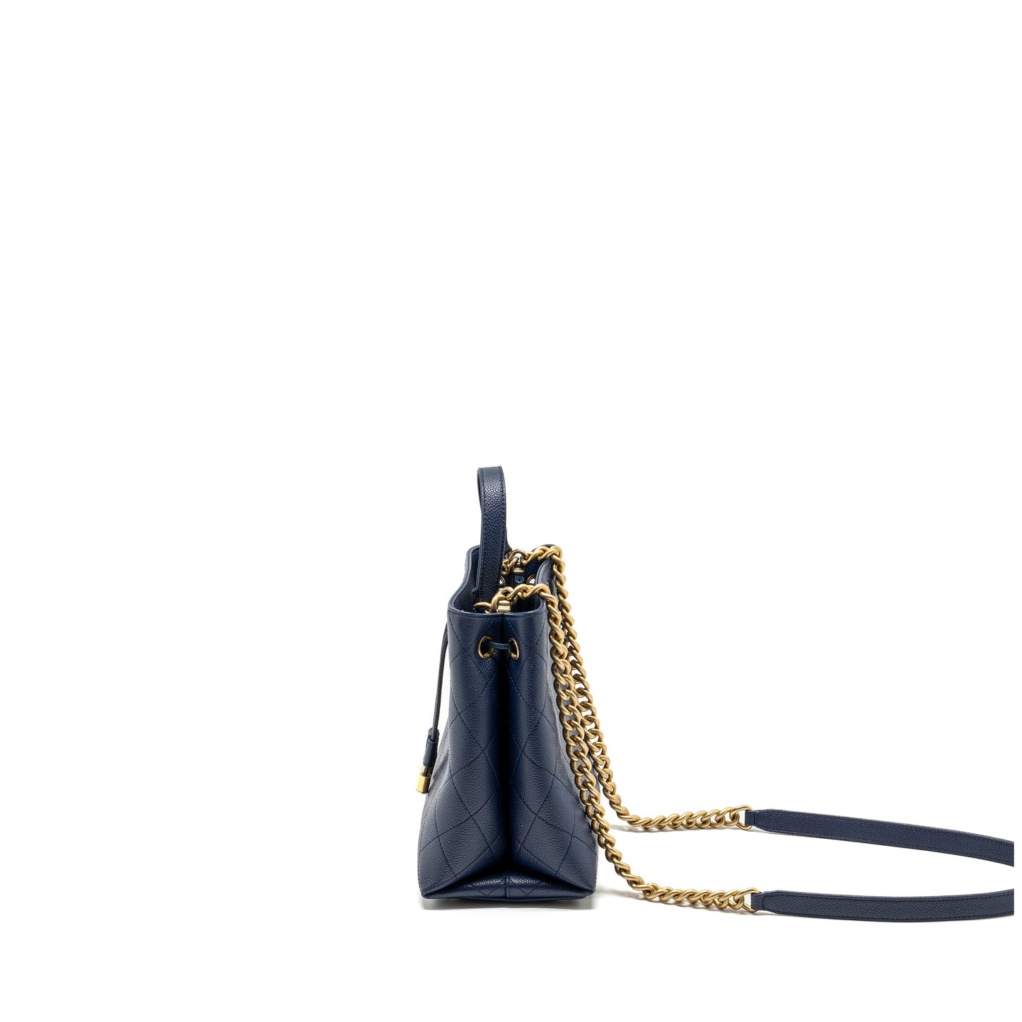 Chanel Top Handle Drawstring Bucket Bag Caviar Navy GHW