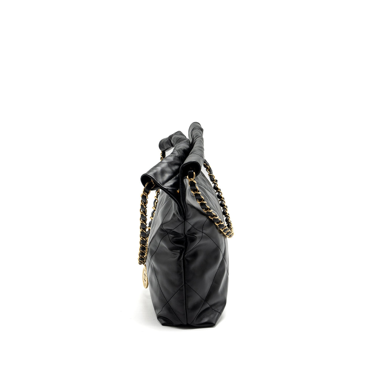Chanel Small 22 Bag Gold Letter Shiny Calfskin Black GHW (Microchip)