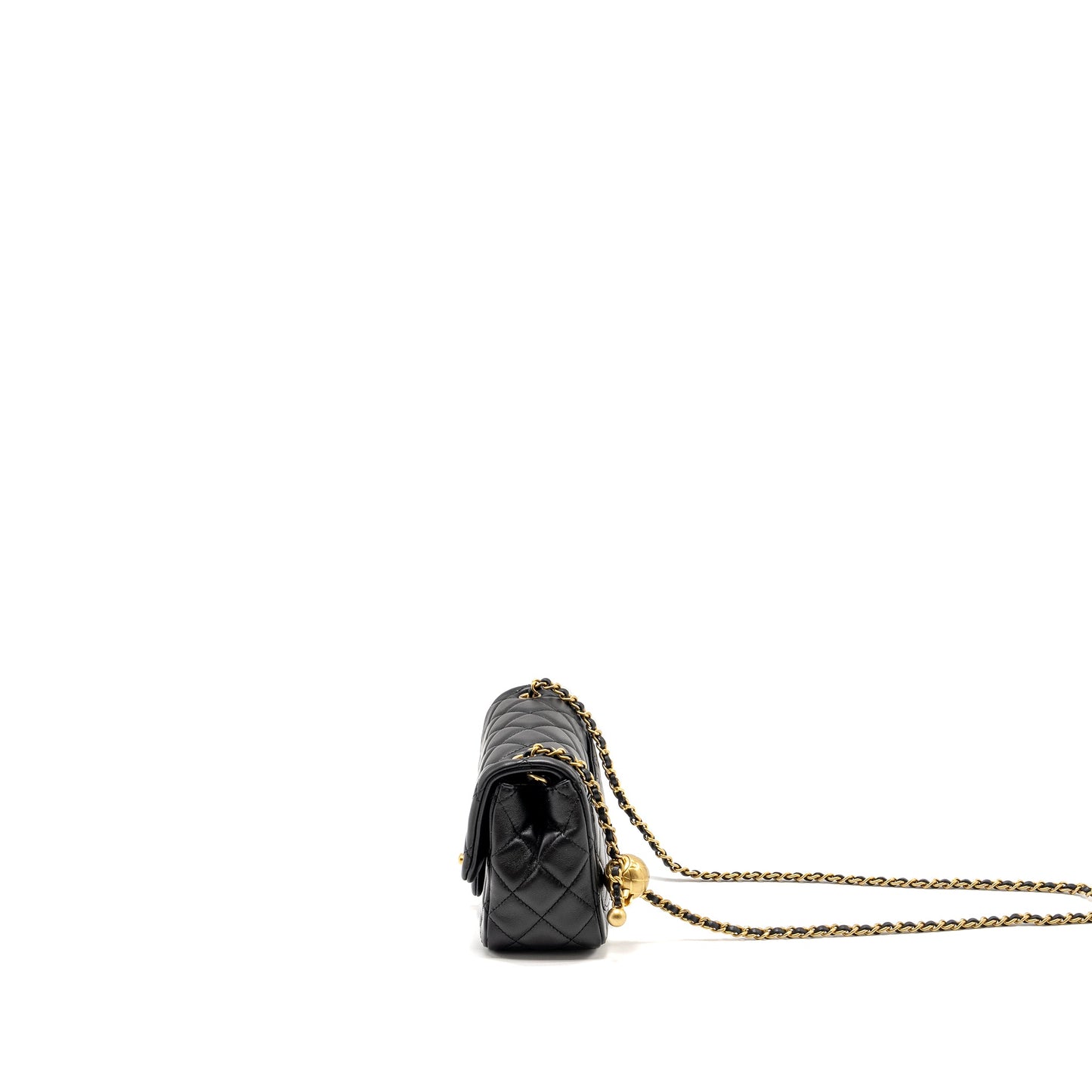 Chanel Pearl Crush Mini Square Flap Bag Lambskin Black GHW (microchip)