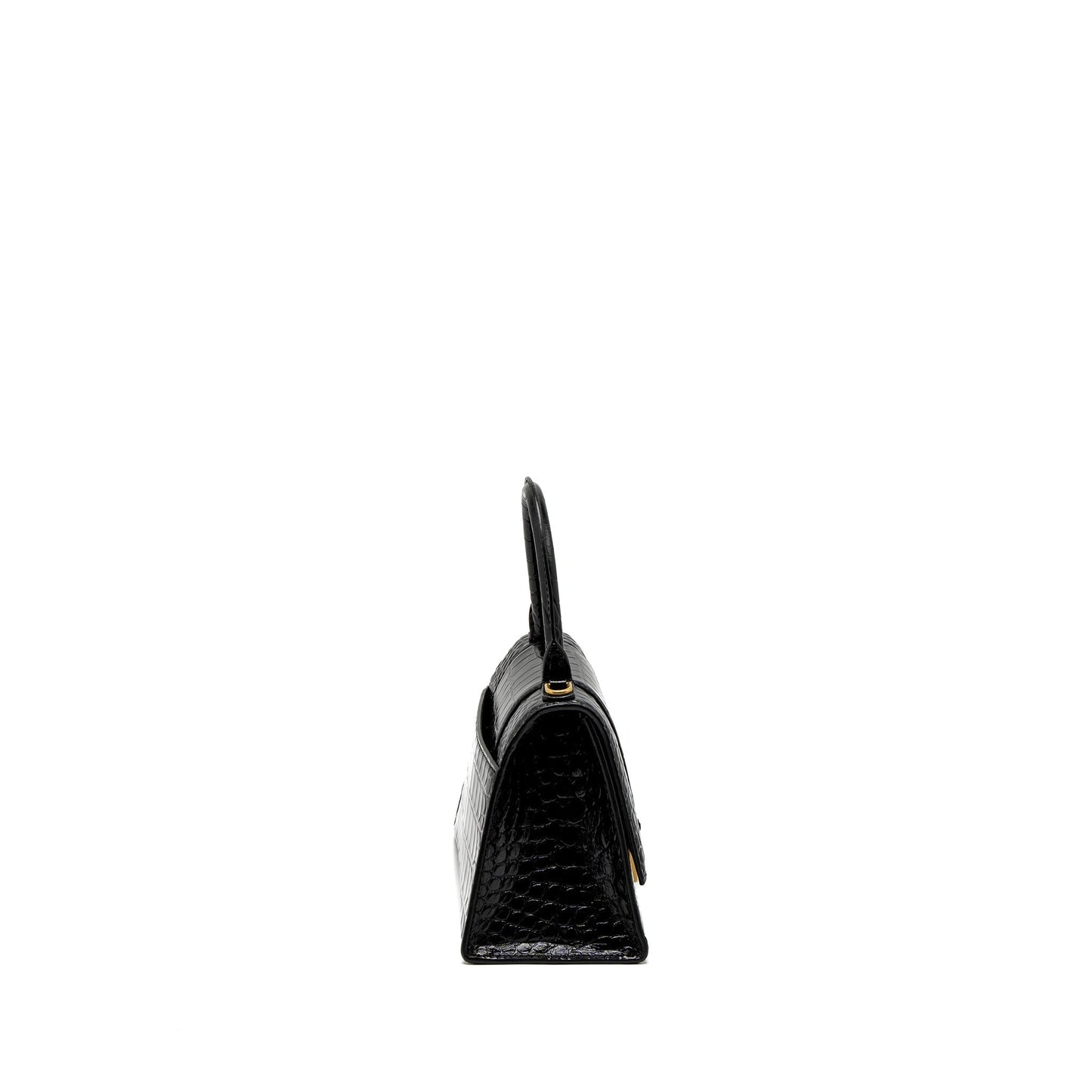 Balenciaga Small Hourglass Bag Croc-Embossed Calfskin Black GHW