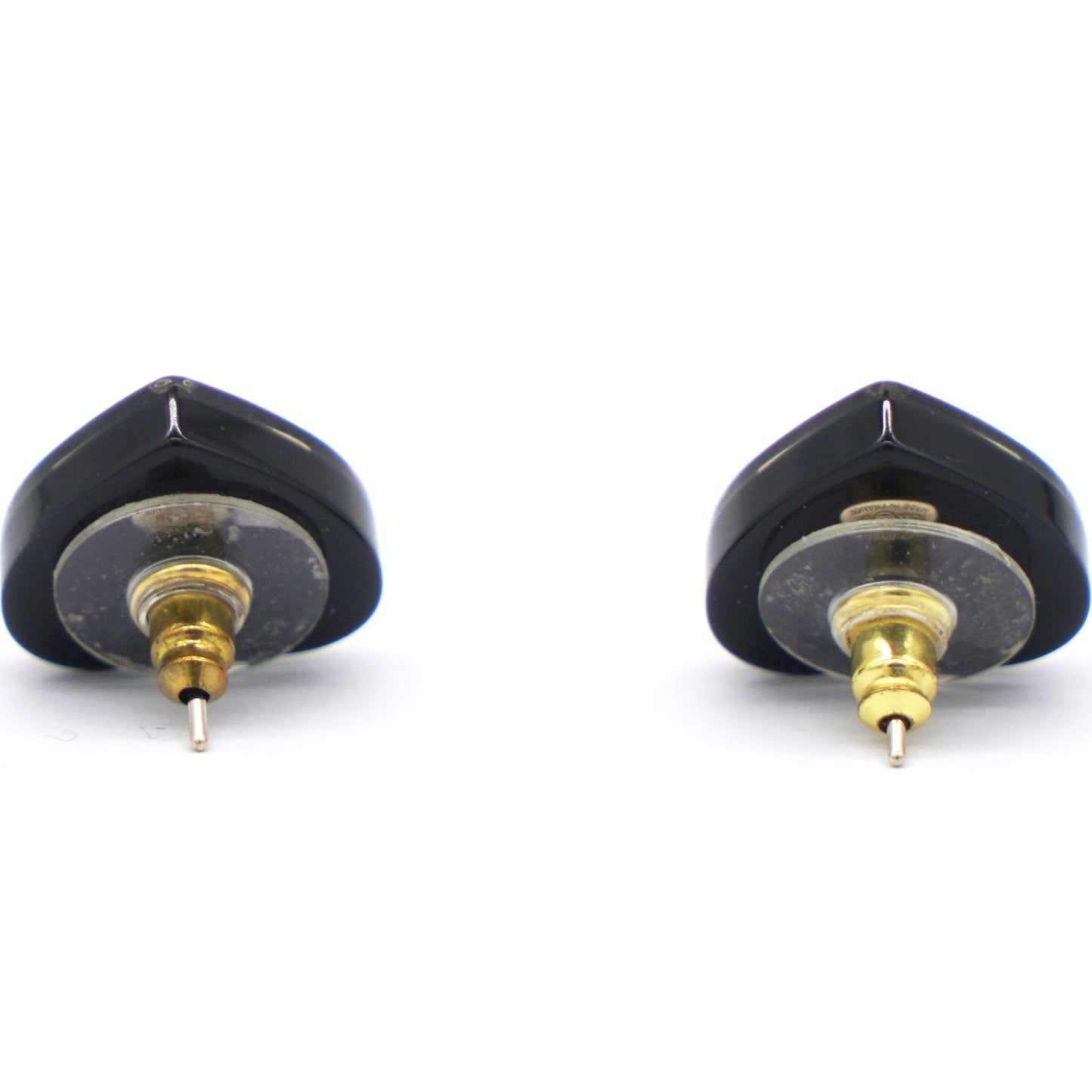 Resin Crystal CC Heart Earrings Black Gold