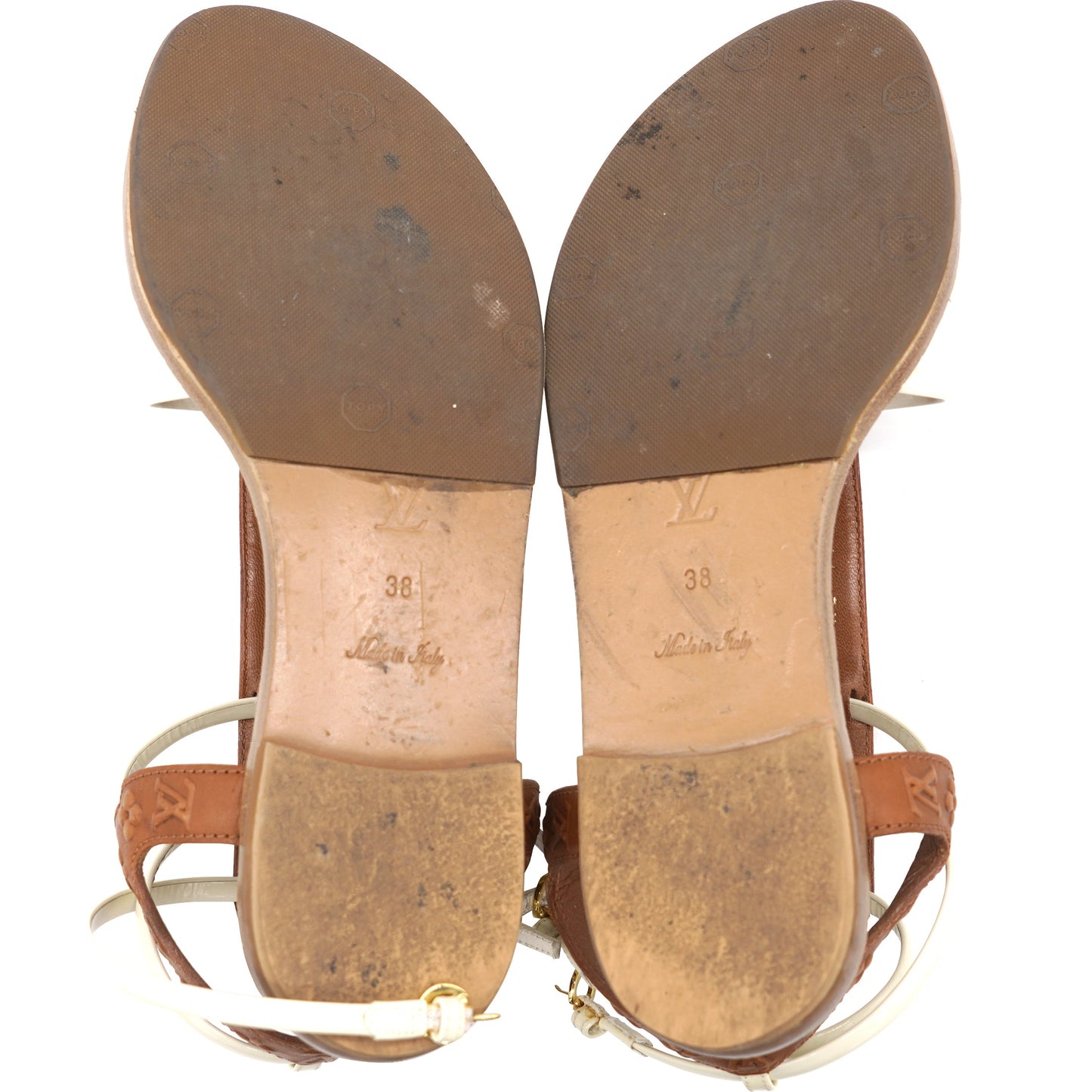 Louis-vuitton White and Brown Leather Key West Sandals 38