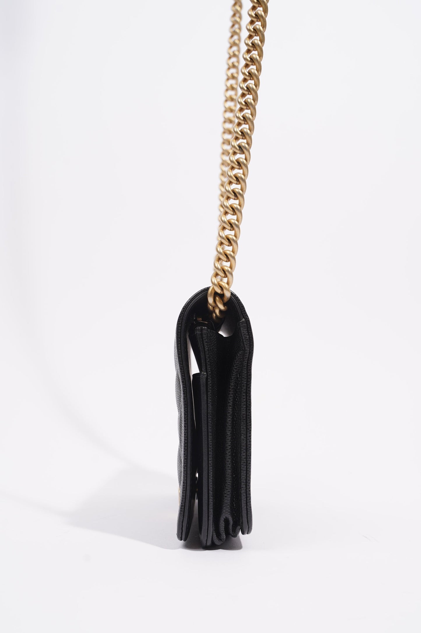 Chanel Womens Boy Wallet On Chain Black Caviar Gold