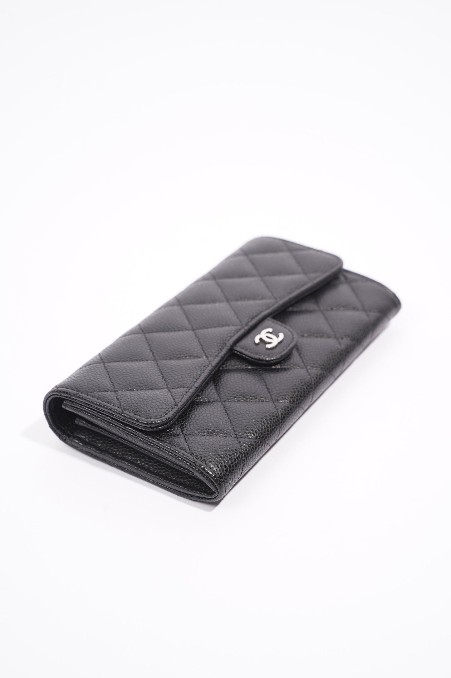 Chanel Womens Flap Wallet Black Caviar