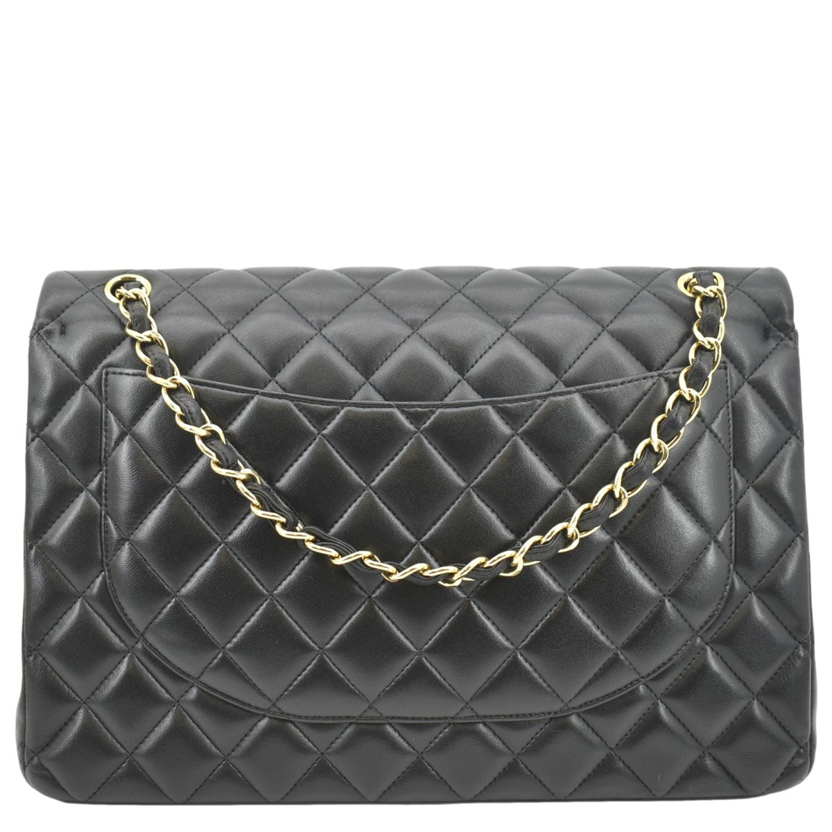 Chanel Maxi Double Flap Lambskin Leather Shoulder Bag Black