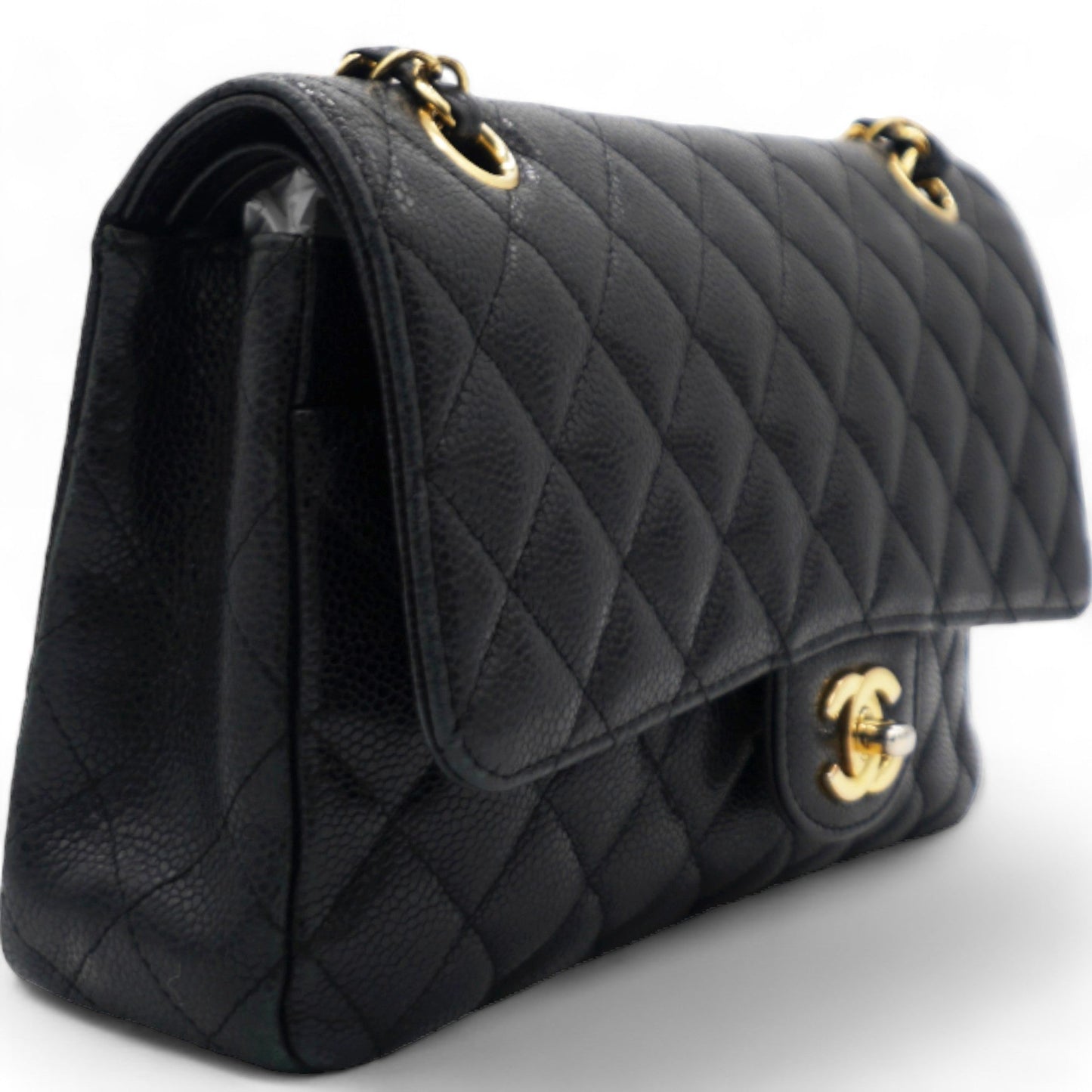 Caviar Quilted Double Flap Black