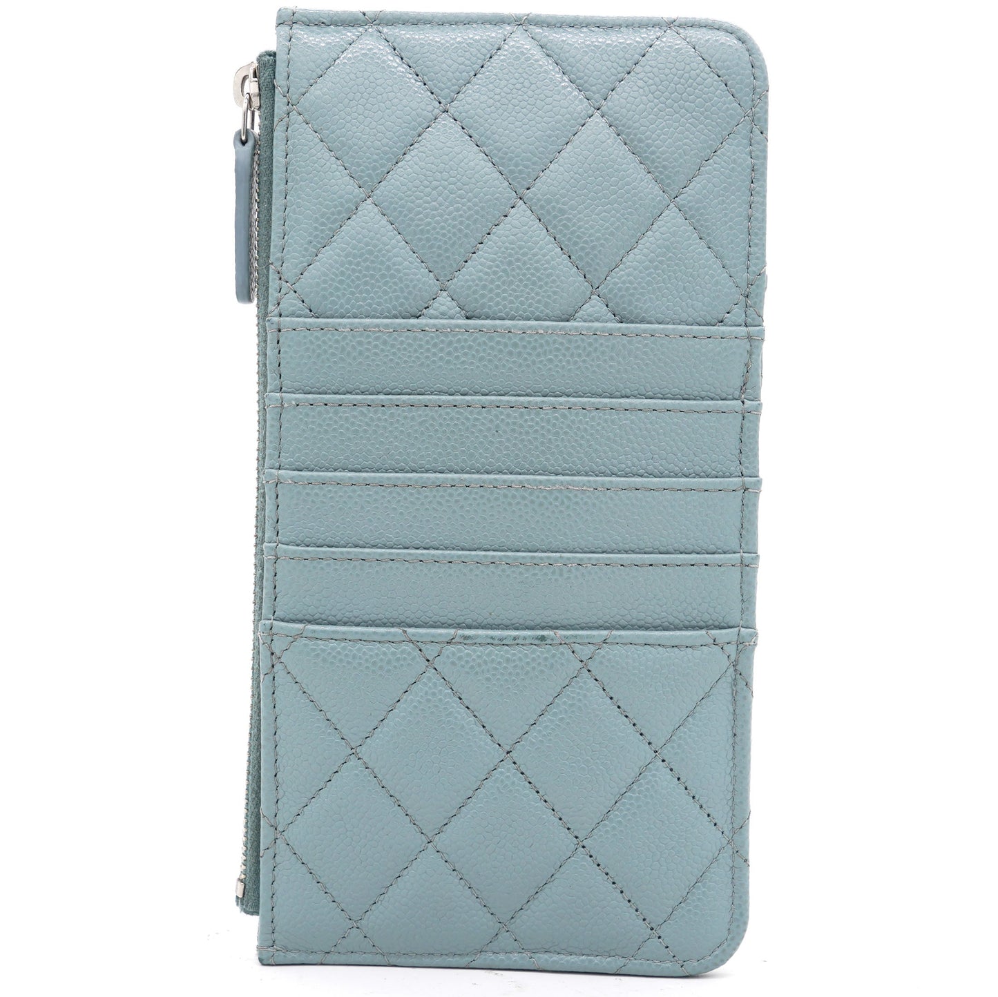 Blue Quilted Caviar Leather Phone Wallet
