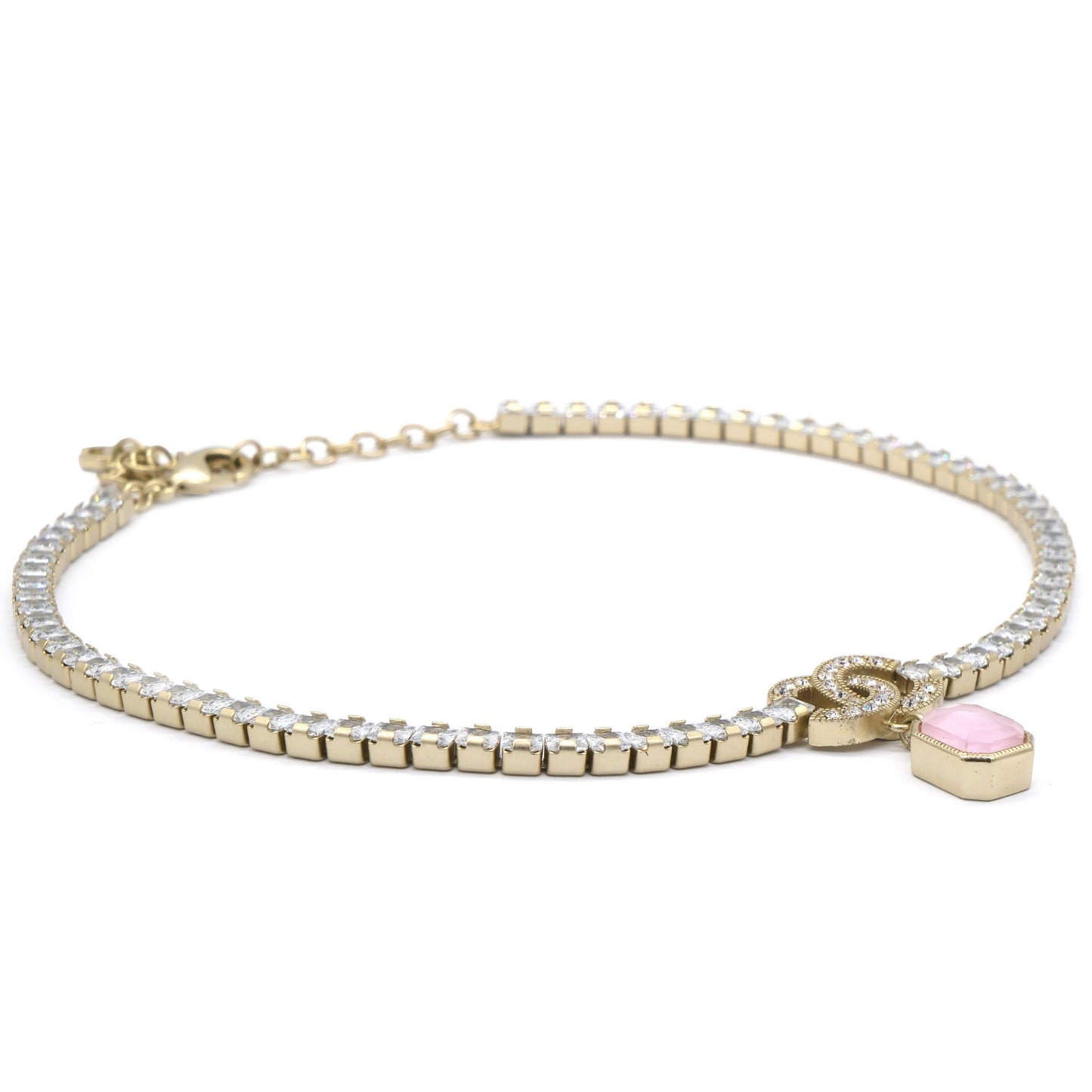 Crystal Pin Necklace Gold Pink