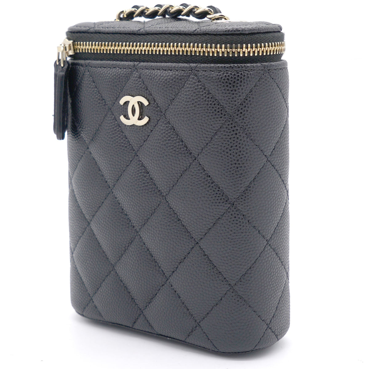 Caviar Quilted Nano Vertical Coco Beauty Vanity Case With Chain Black