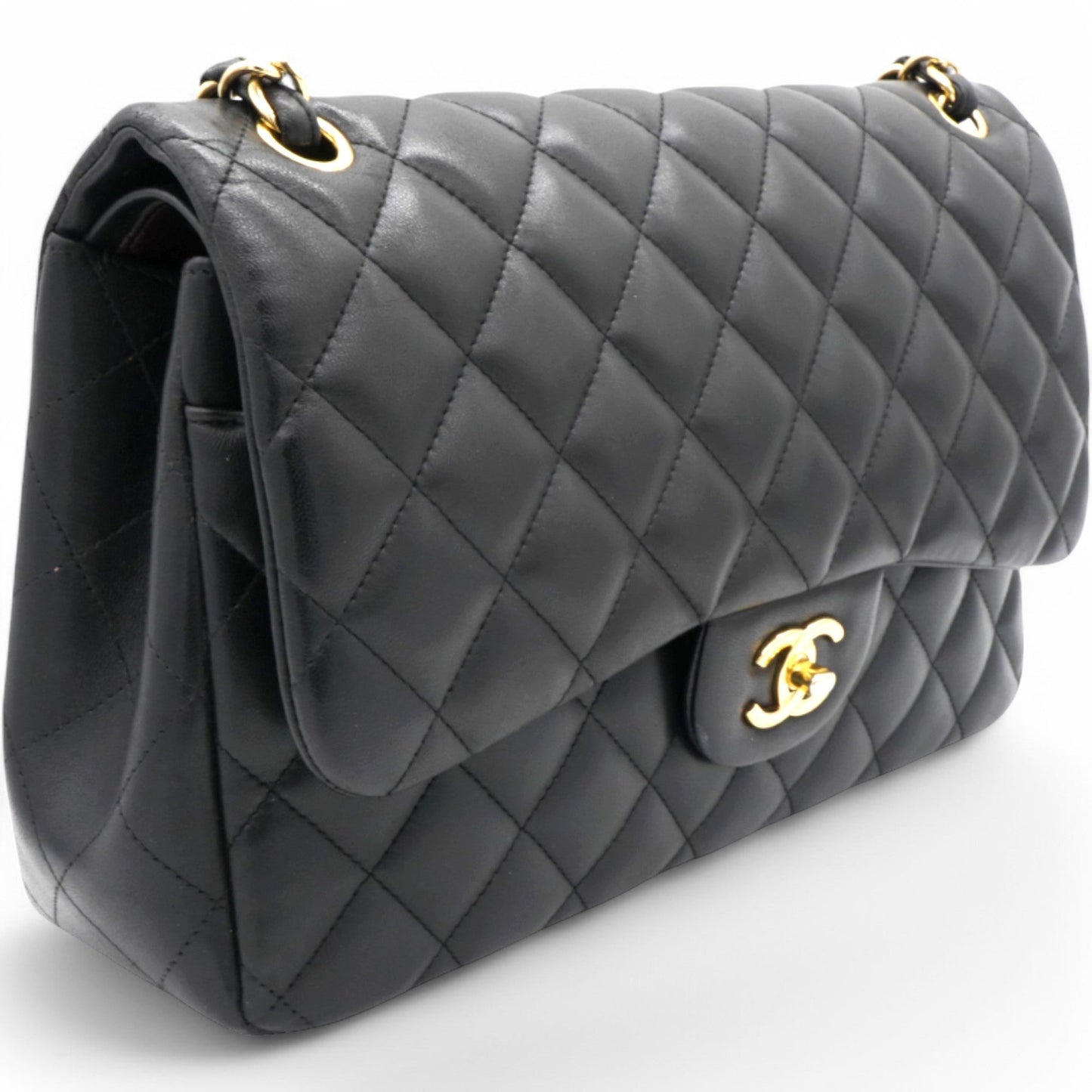 Lambskin Quilted Jumbo Double Flap Black