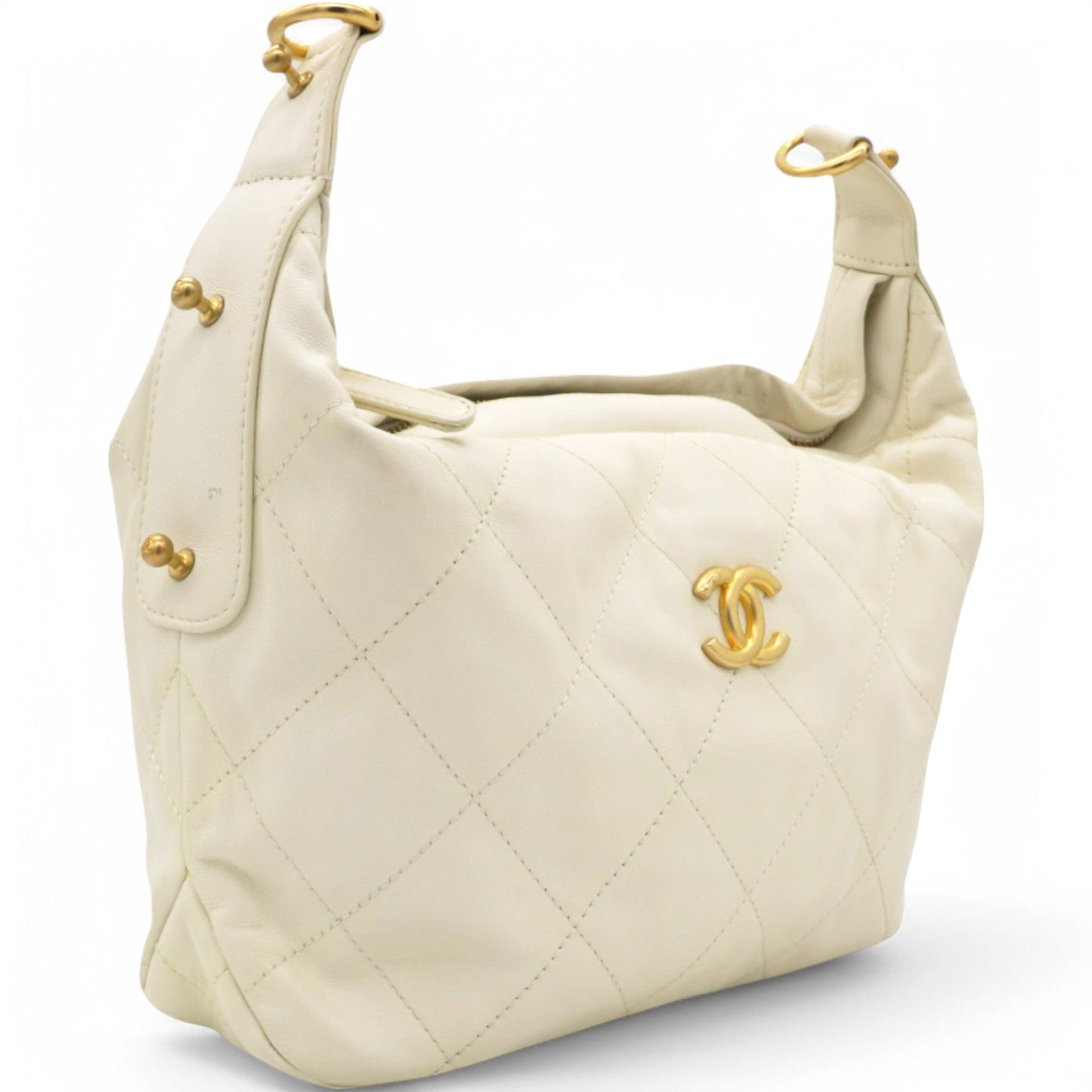 Calfskin Quilted Daily Hobo White