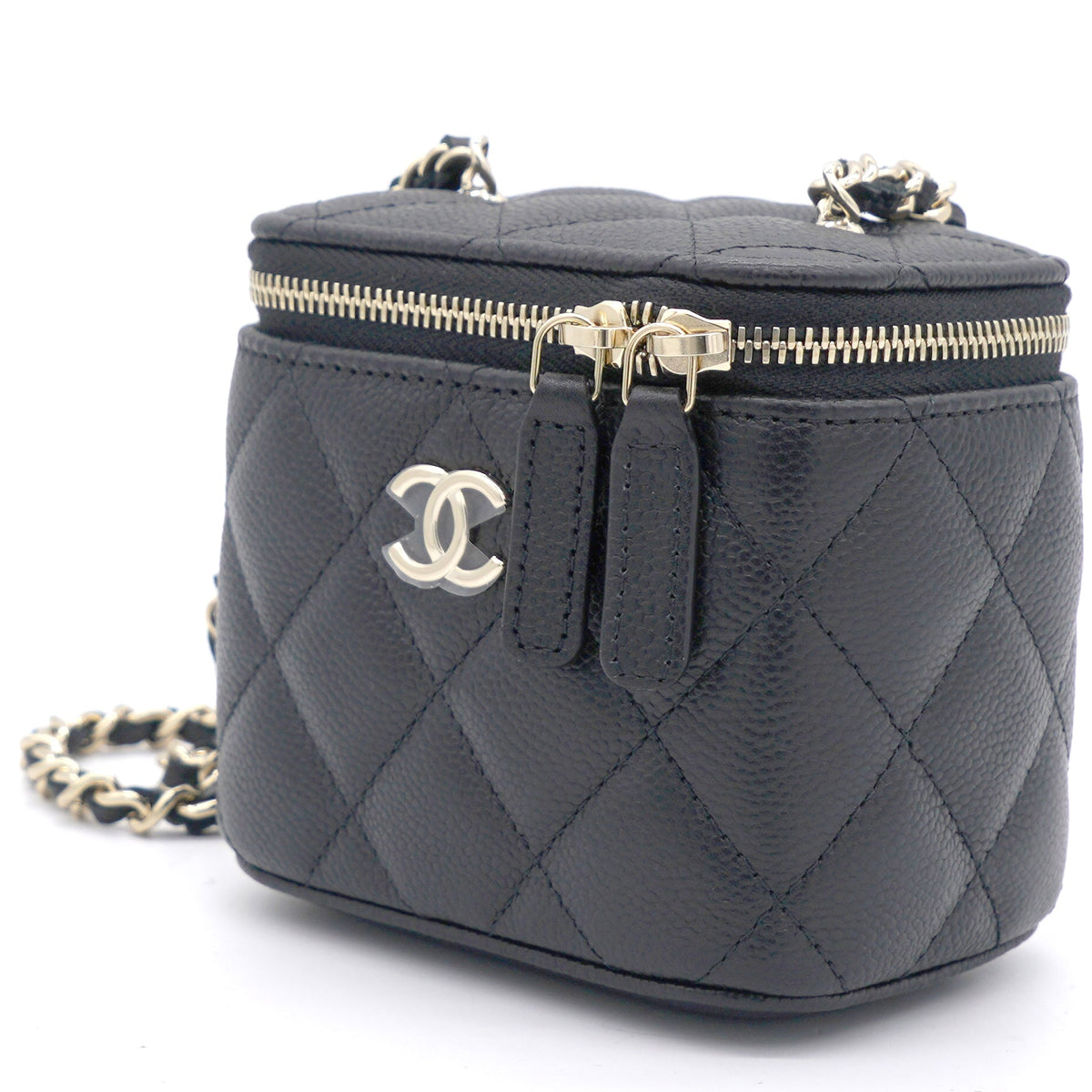 Caviar Quilted Small Vertical Coco Beauty Vanity Case With Chain Black