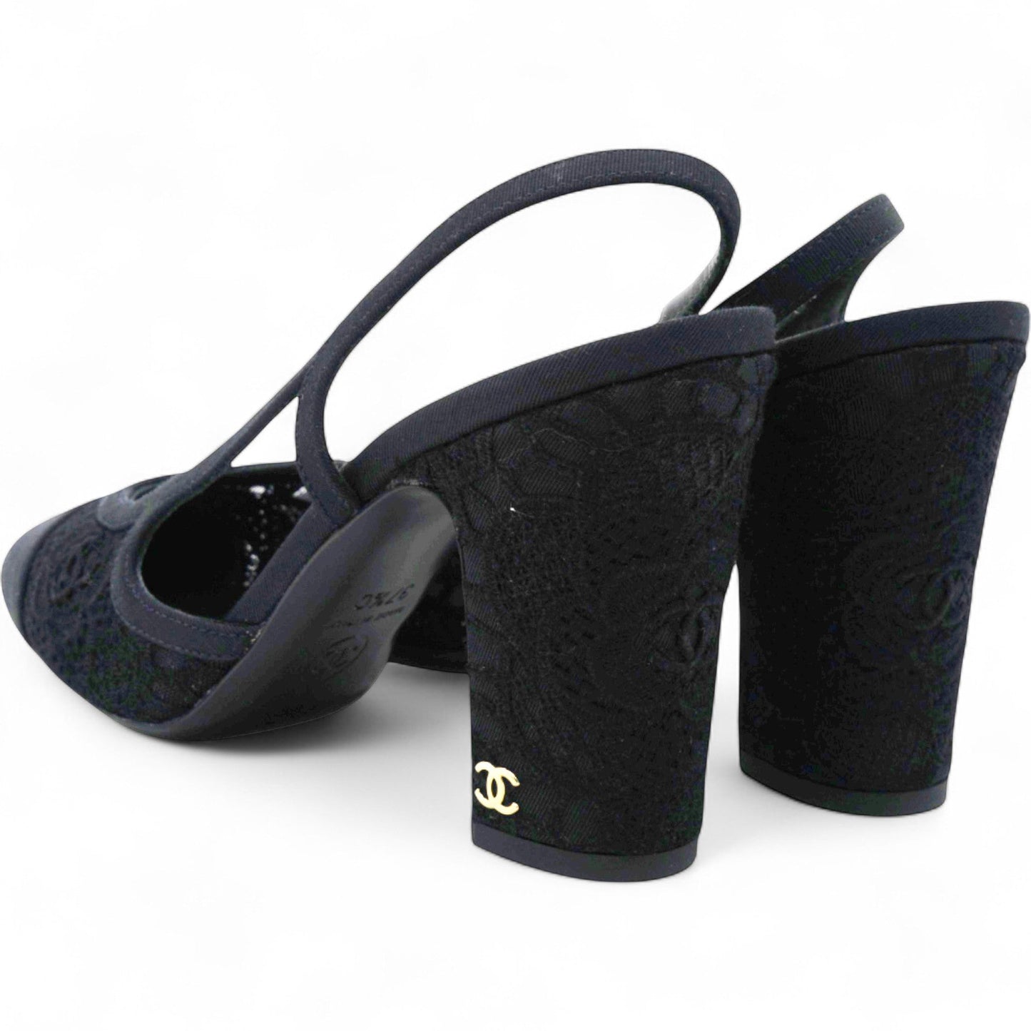 Lace Grosgrain Cap Toe CC Slingback Pumps Size37.5
