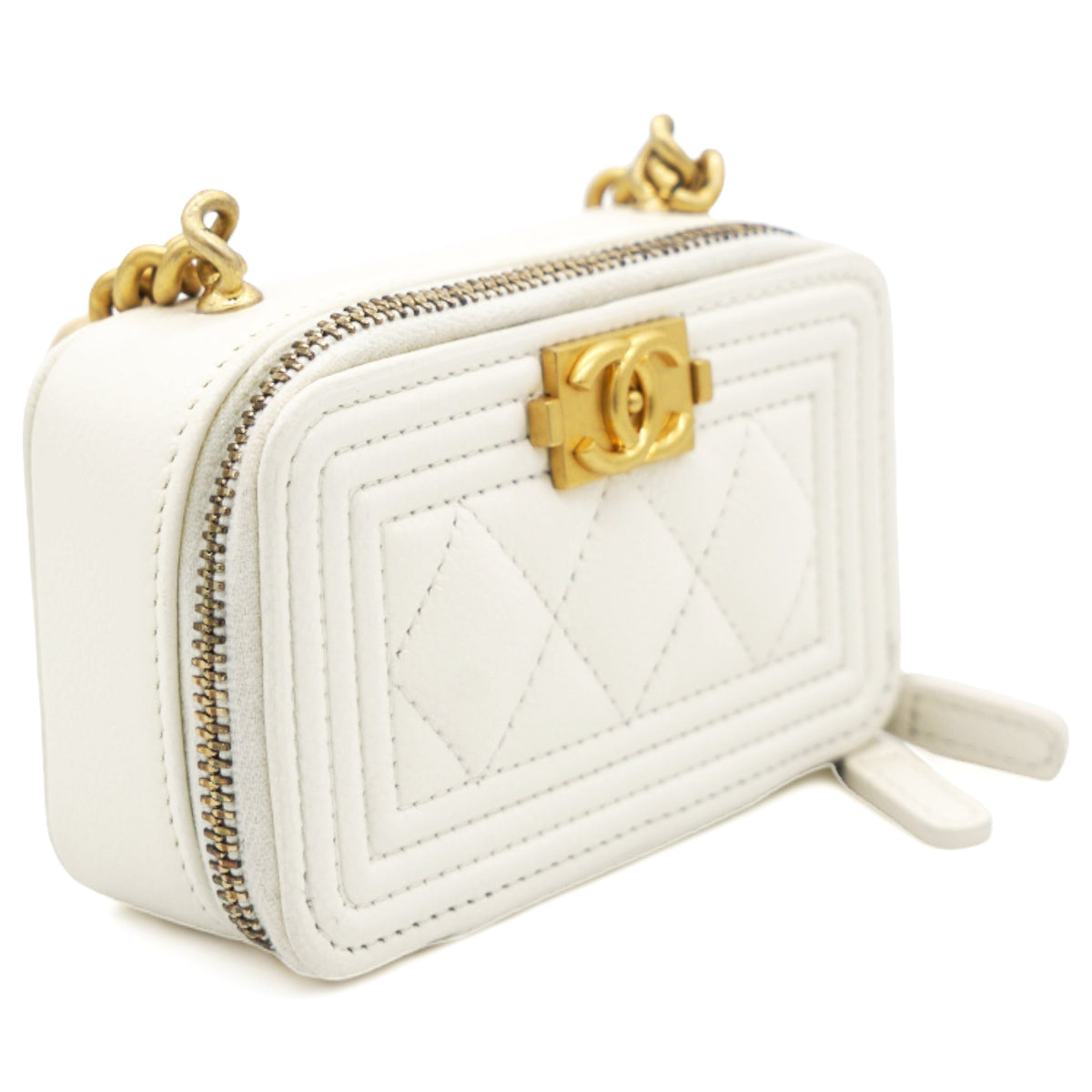 White caviar mini boy clutch on chain
